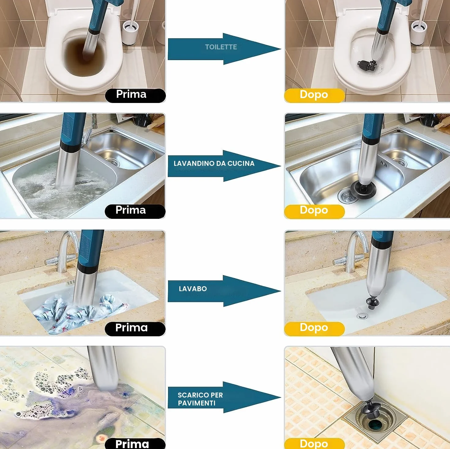 Pompa Stura WC A Pressione Stantuffo per WC Sblocco Lavandino Cucina Bagno Bidet (Blu)