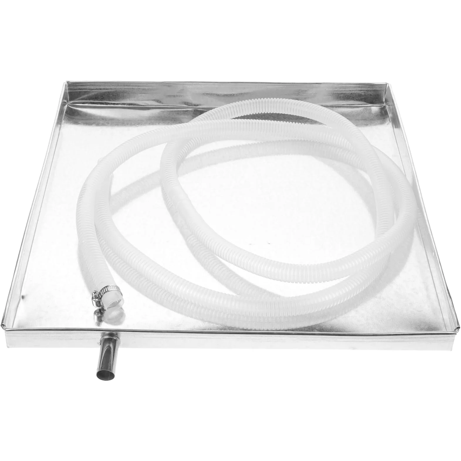 Jojofuny Vaschetta Raccolta Acqua Condizionatore in Acciaio Inox 15.75"X15.75"X1.38" Con Tubo Scarico E Clip Universale Per Unità Esterne Casa Protezione Anti Perdite