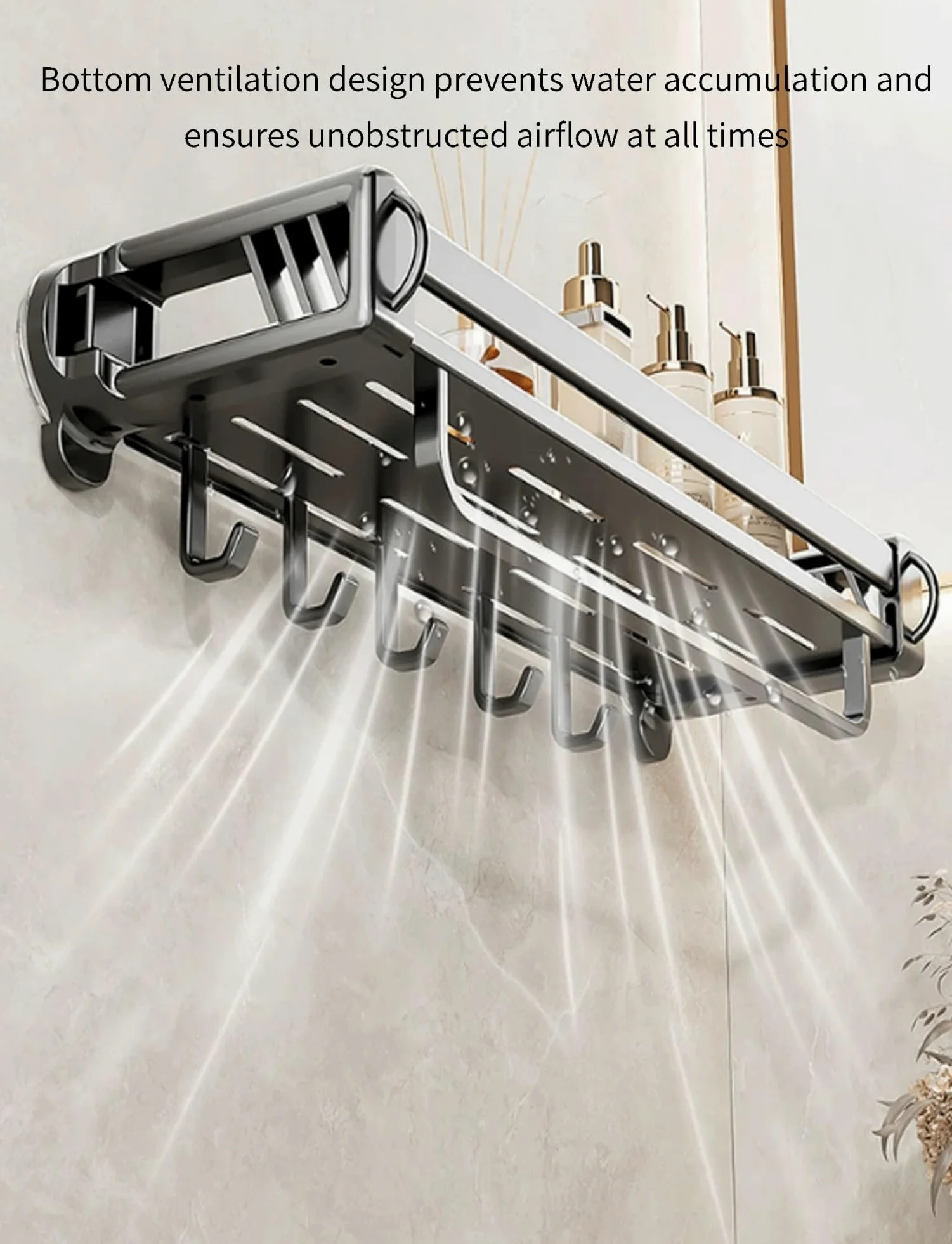 Organizer da doccia con ventosa con barra per asciugamani e ganci, mensola da bagno antiruggine, scaffale senza trapano per una facile installazione