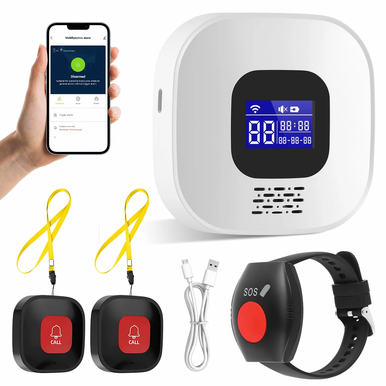 Pulsante di chiamata di emergenza per anziani, braccialetto WiFi di emergenza domestica per anziani, braccialetto di emergenza per pazienti e disabili, pulsante di allarme mobile