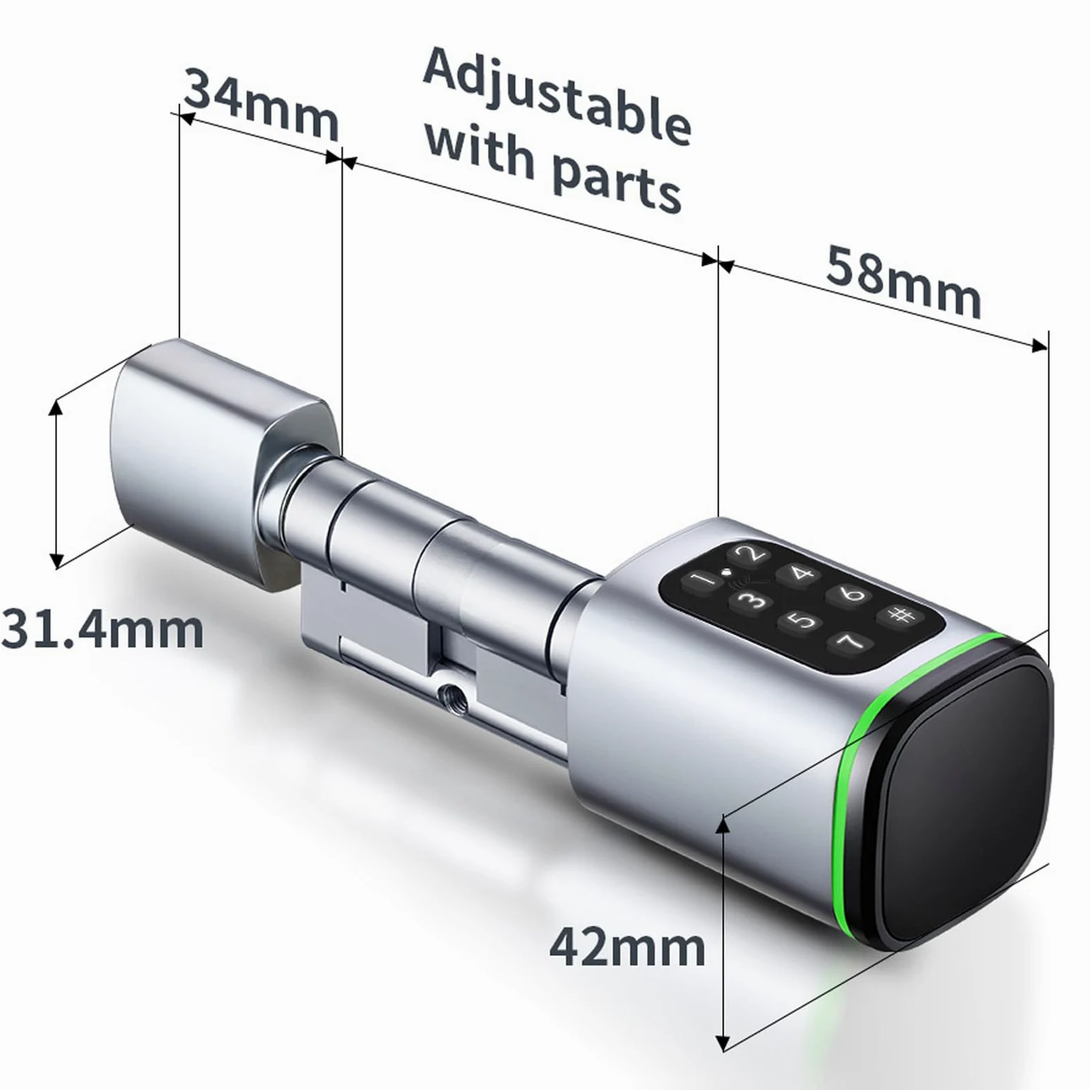 Serratura elettronica per porta, serratura intelligente con app, codice digitale, chiave e chiave, Smart Lock, lunghezza del cilindro regolabile, per porte da 35-45 mm