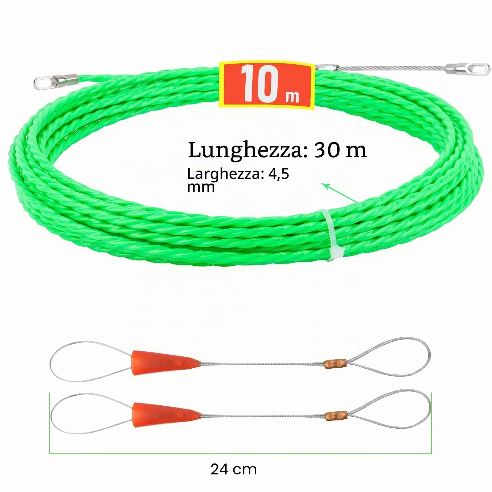 Sonda Passacavi 10m, RISVOWO 4.5mm Sonda Elettricista con 2 Molla di Guida, Sonda Tiracavi Cavo, Molla Elettricista, Canalina Passacavi, Estrattore Cavi per L’Installazione di Cavi (Verde)