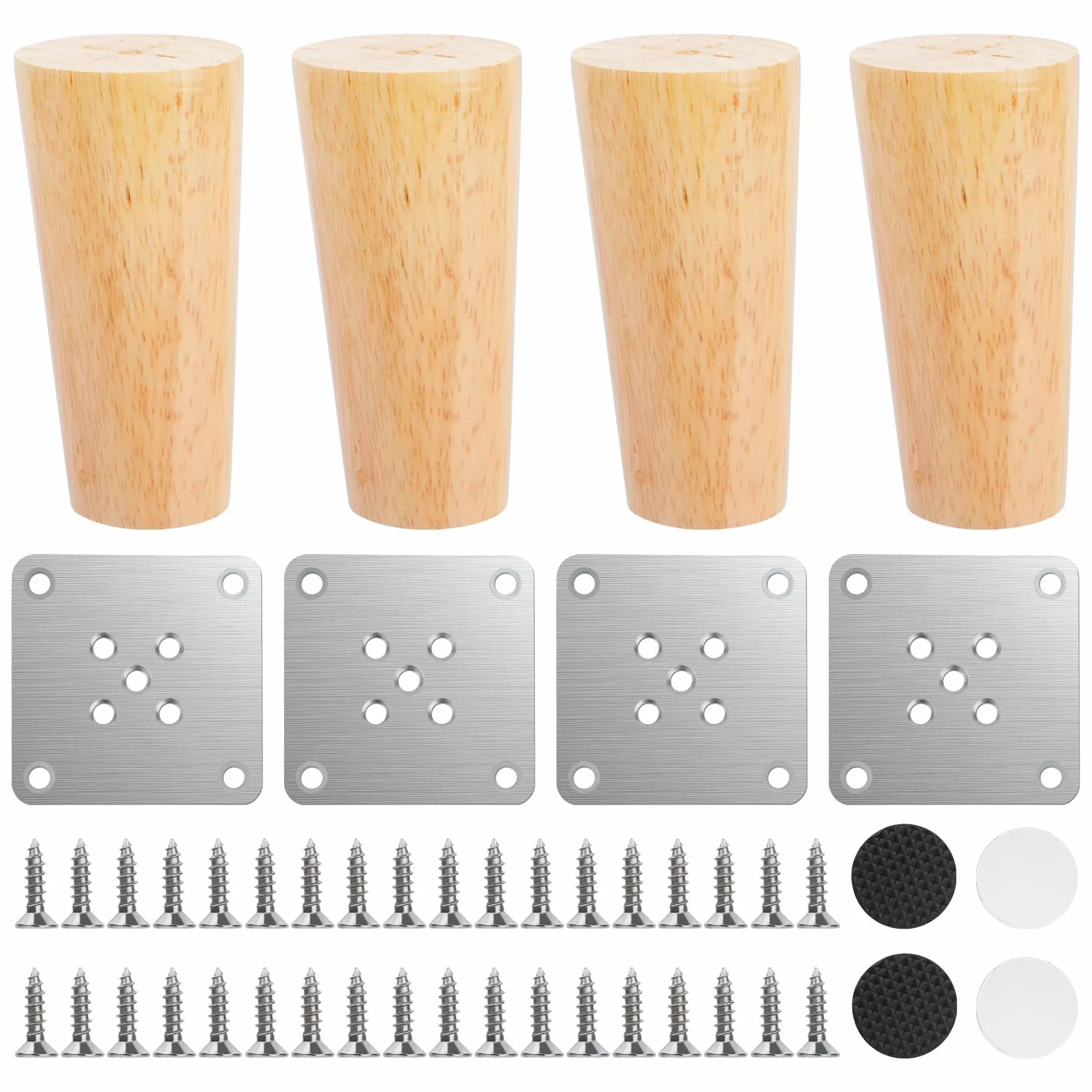Piedini per Mobili in Legno 10cm 4 Pz, Gambe per Tavolo Affusolate con Accessori