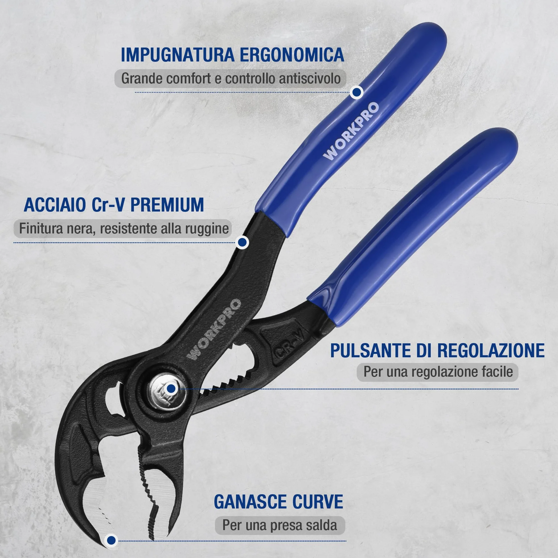 WORKPRO Pinza Regolabile 12,7 cm, Ganascia a V, Pinza per Pompa Acqua 25 mm, Blocco Rapido