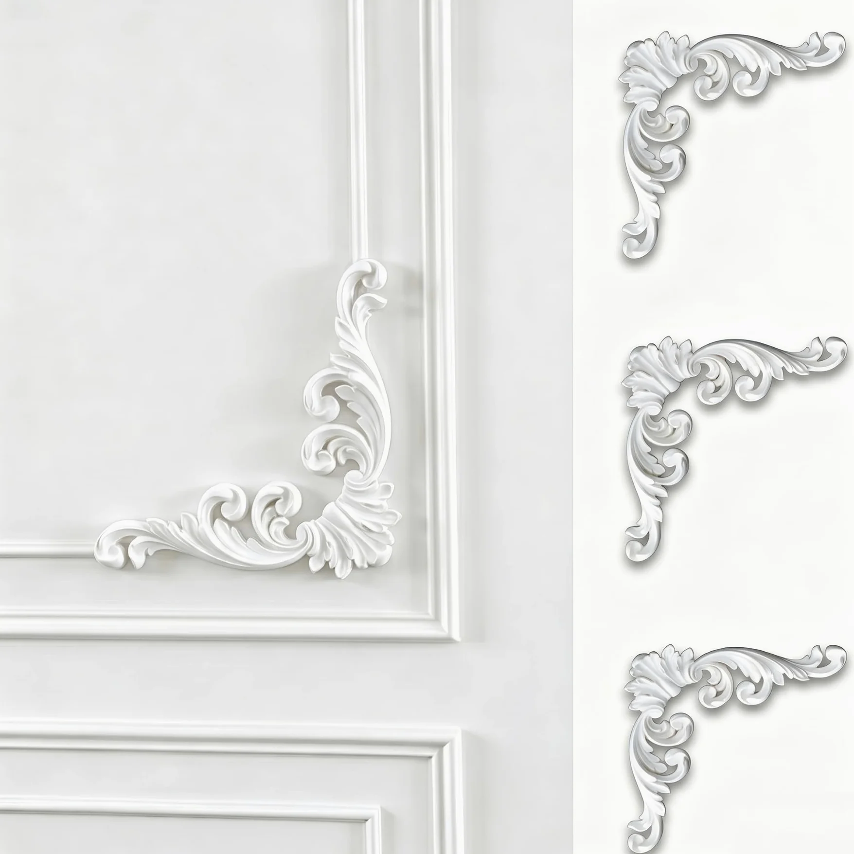 4 PCS Angolari Decorativi per Pareti E Soffitti in PU Modanature Angolari 3D con Decorazioni Floreali Profili Decorativi Verniciabili per Cornici E Angoli Elegante Finitura