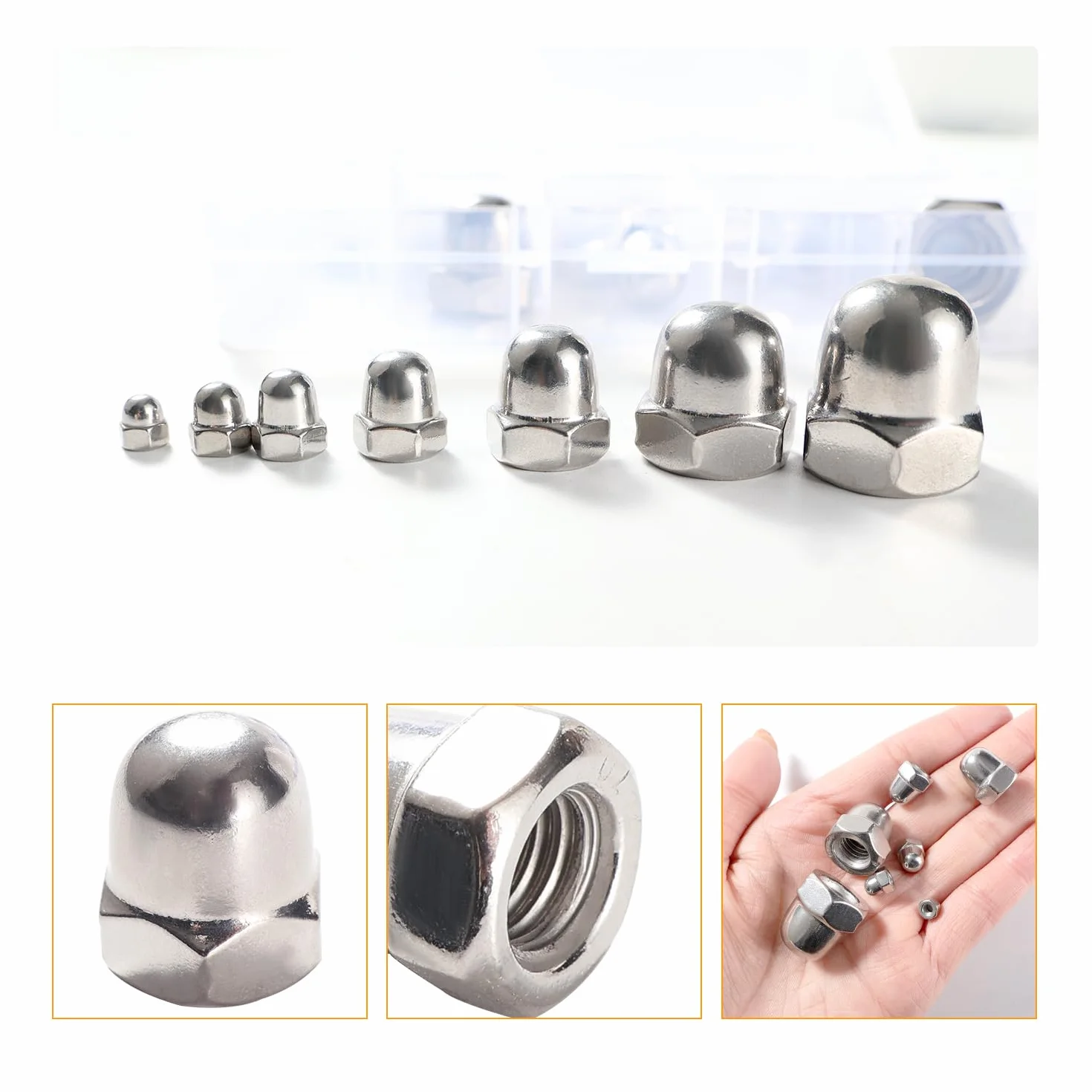 Dado Cieco a Calotta in Acciaio Inox 46 Pezzi M3-M12, Kit Dadi per Cappello e Viti