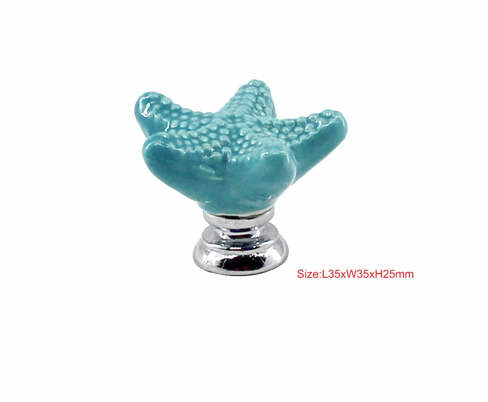 Maniglie per armadietti in ceramica a forma di stella marina blu con base in lega di zinco - Confezione da 8 pomelli