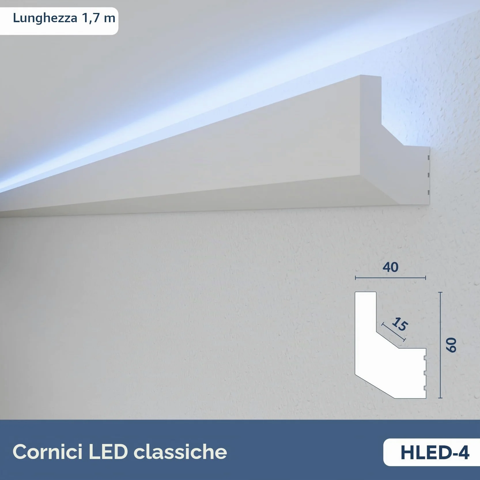 HEXIMO LED Modanature per stucchi classc, modanature per pareti e soffitti con illuminazione indiretta in polistirene XPS (20,4 Metri HLED 4)