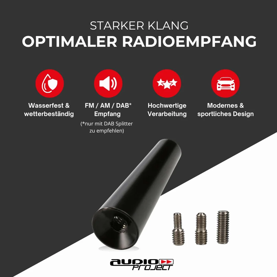 Audioproject A205 - Antenna-per-autoradio 5 cm compatibile per: Toyota Aygo Opel Corsa Fiat Panda Suzuki Peugeot Cooper adapter universe antenna auto corta accessori