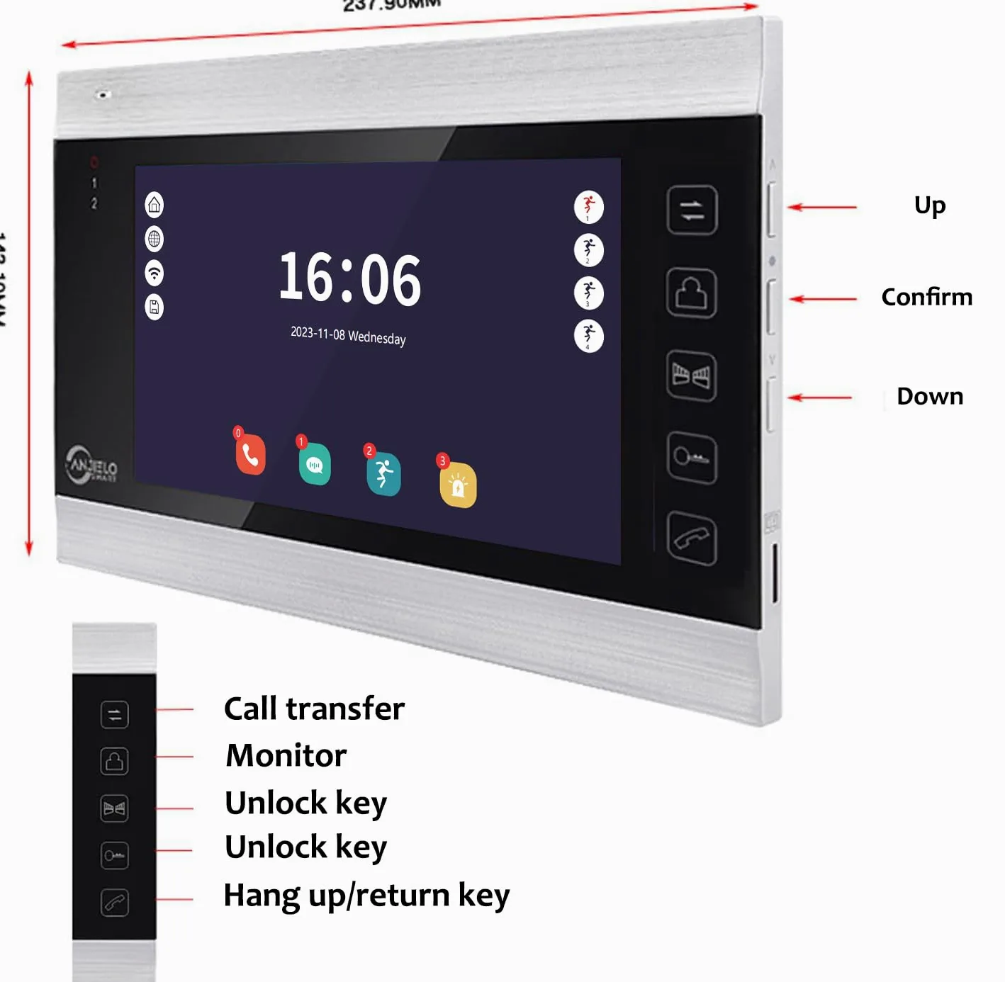 Tuya - Videocitofono con telecamera HD 1080P da 7 pollici, con campanello cablato, monitor WiFi con schermo grandangolare per visione notturna e rilevamento del movimento, 2 monitor