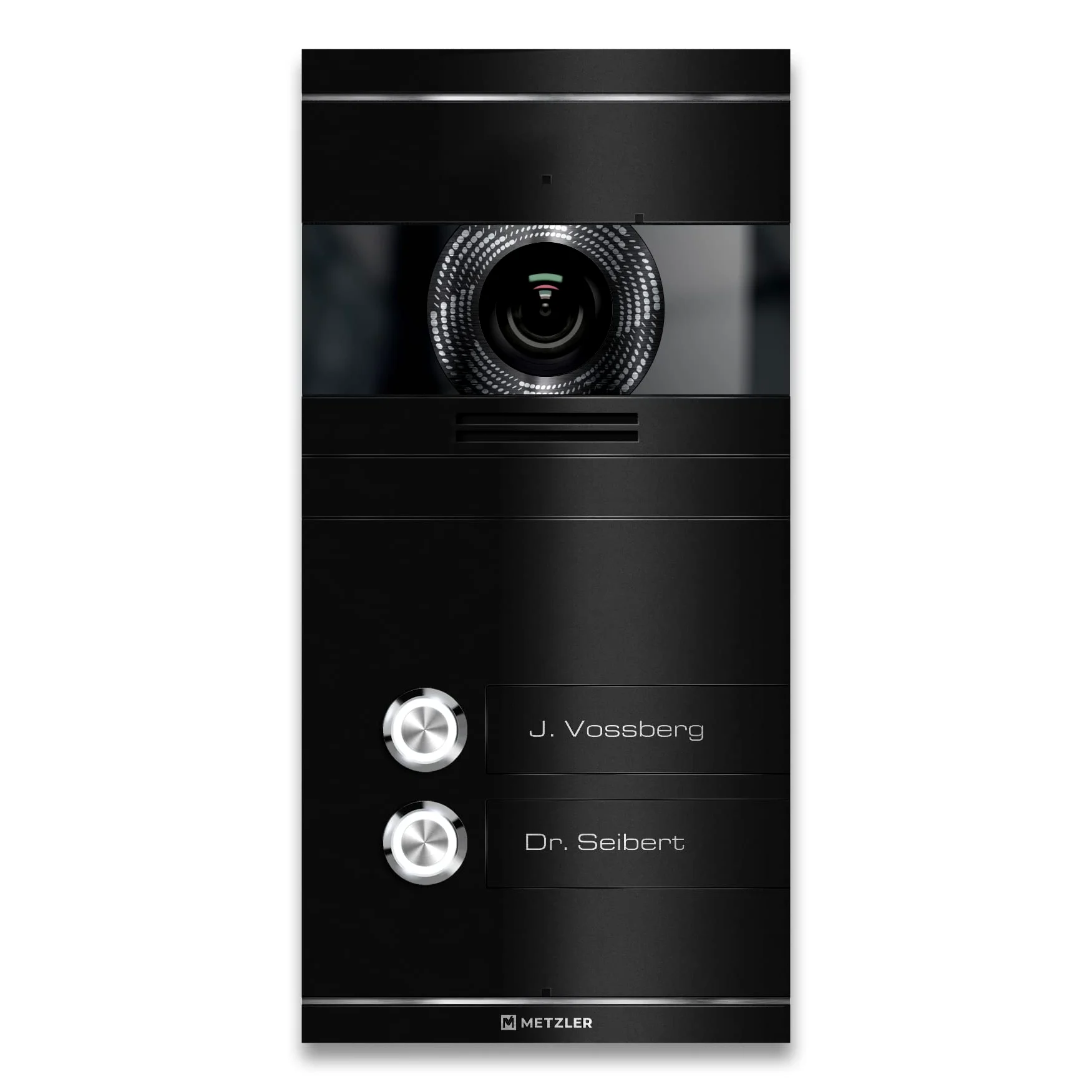 Metzler VDM10 2.0 Videocitofono a 2 fili IP – Set completo – 2 campanelli casa familiare in RAL9005 nero profondo con apriporta, fotocamera HD, app per smartphone, 2 stazioni interne 7 pollici touch