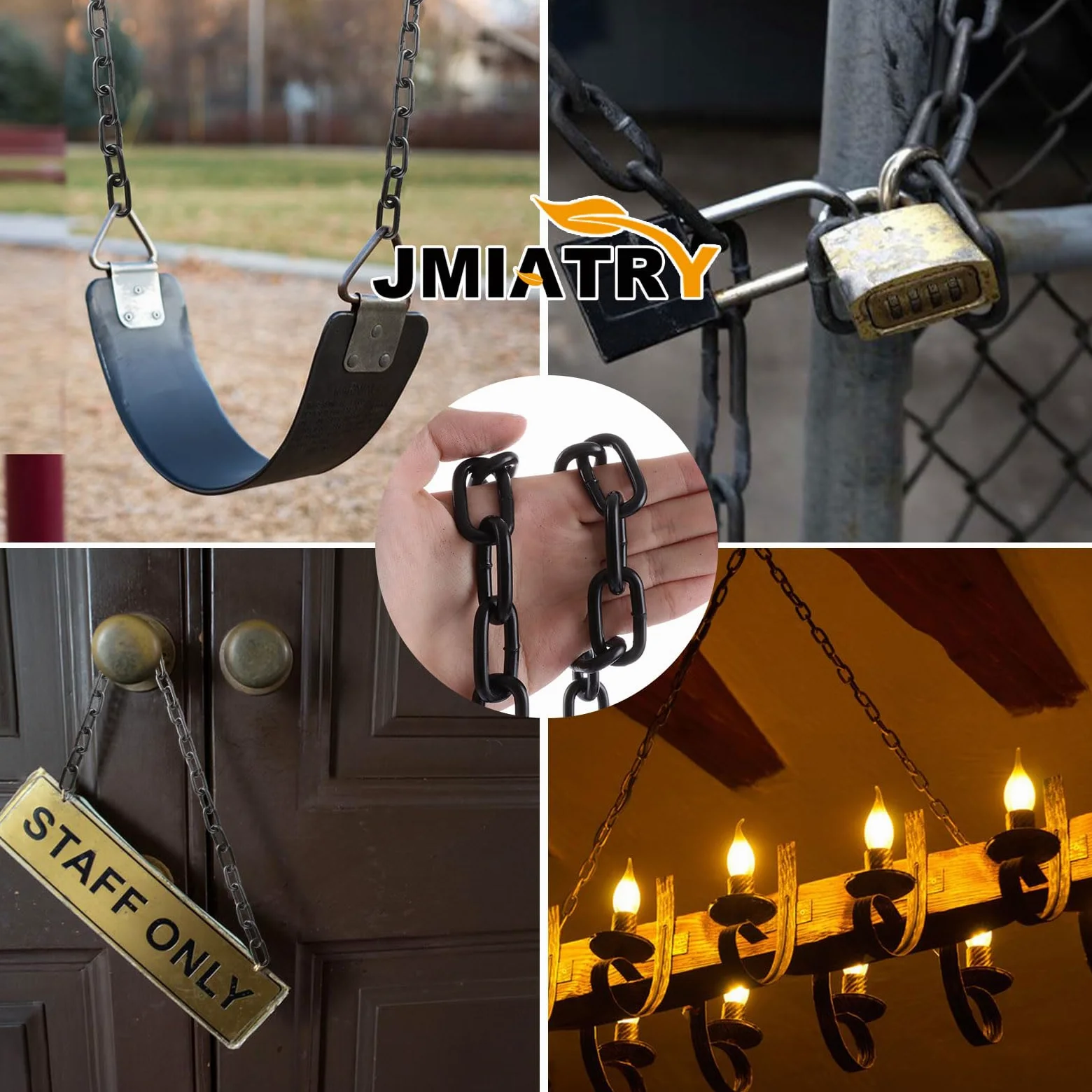JMIATRY Catena in acciaio inox 304, lunghezza 15 m, maglie resistenti da 5 mm, in acciaio zincato nero saldato, per cancelli di recinzione, porte del garage, catena a battente e serratura di sicurezza