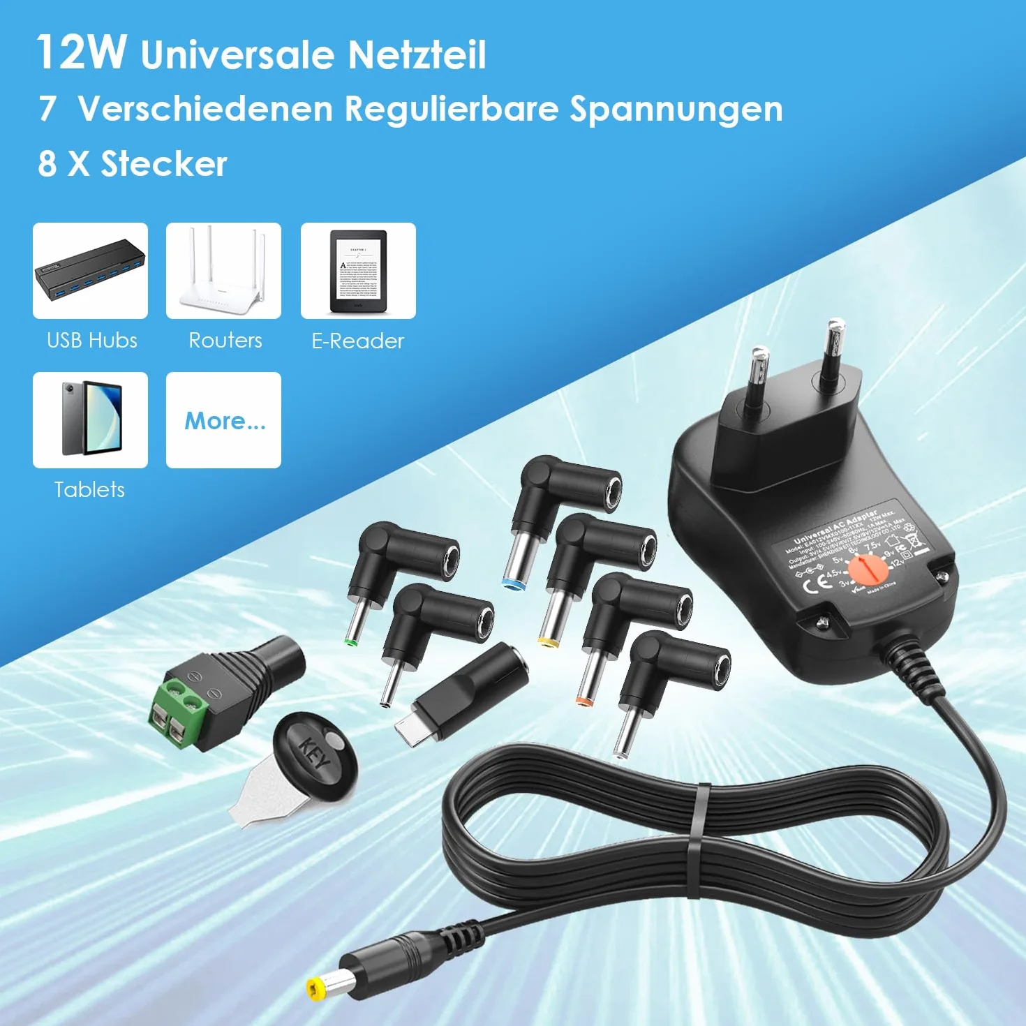 Outtag 12W Multi di tensioni caricatore universale adatto 3V 4.5V 5V 6V 7.5V 9V 12V 1A 1000mA per elettrodomestici LCD Wi-Fi Router Bluetooth altoparlante USB Caricabatterie Cellulari Smartphone
