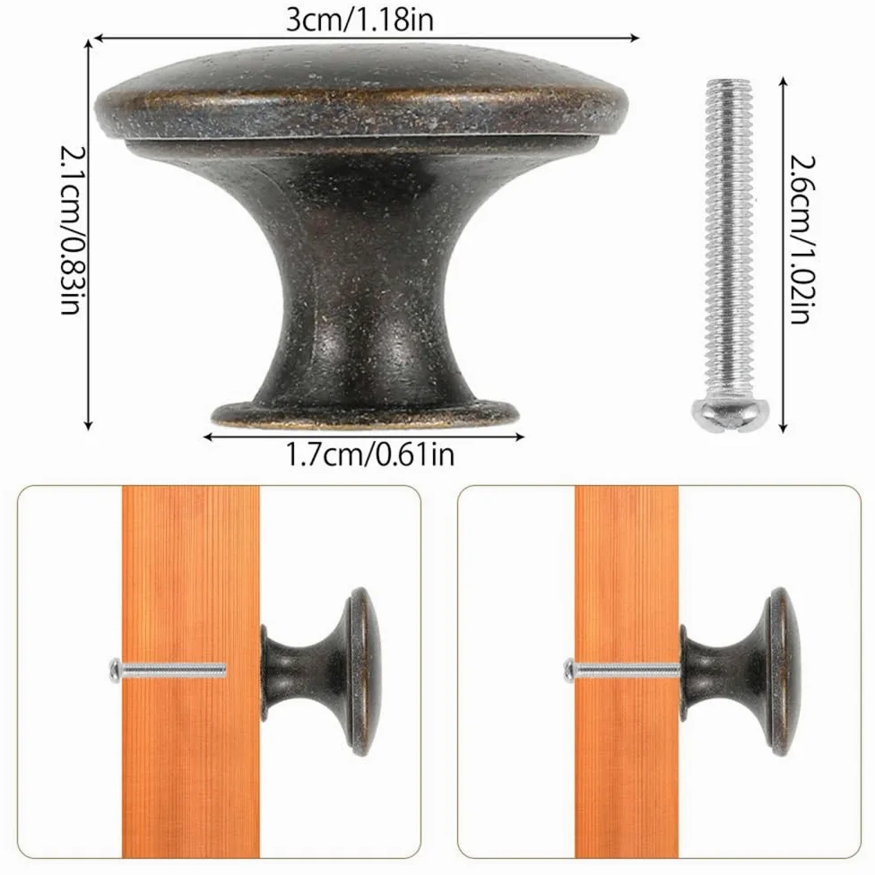 12 pezzi pomelli per mobili vintage in bronzo antico pomello per porta dell'armadio pomello rotondo in lega di zinco per comò pomello per maniglia per cassetto con foro singolo, 24 pezzi