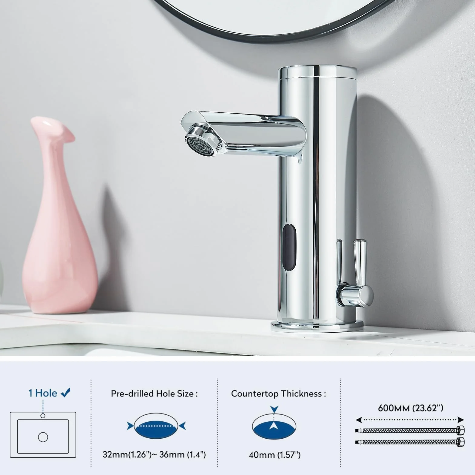 Rubinetto Bagno Cromo Sensore a Infrarossi Automatico Miscelatore Acqua Calda Fredda Lavello