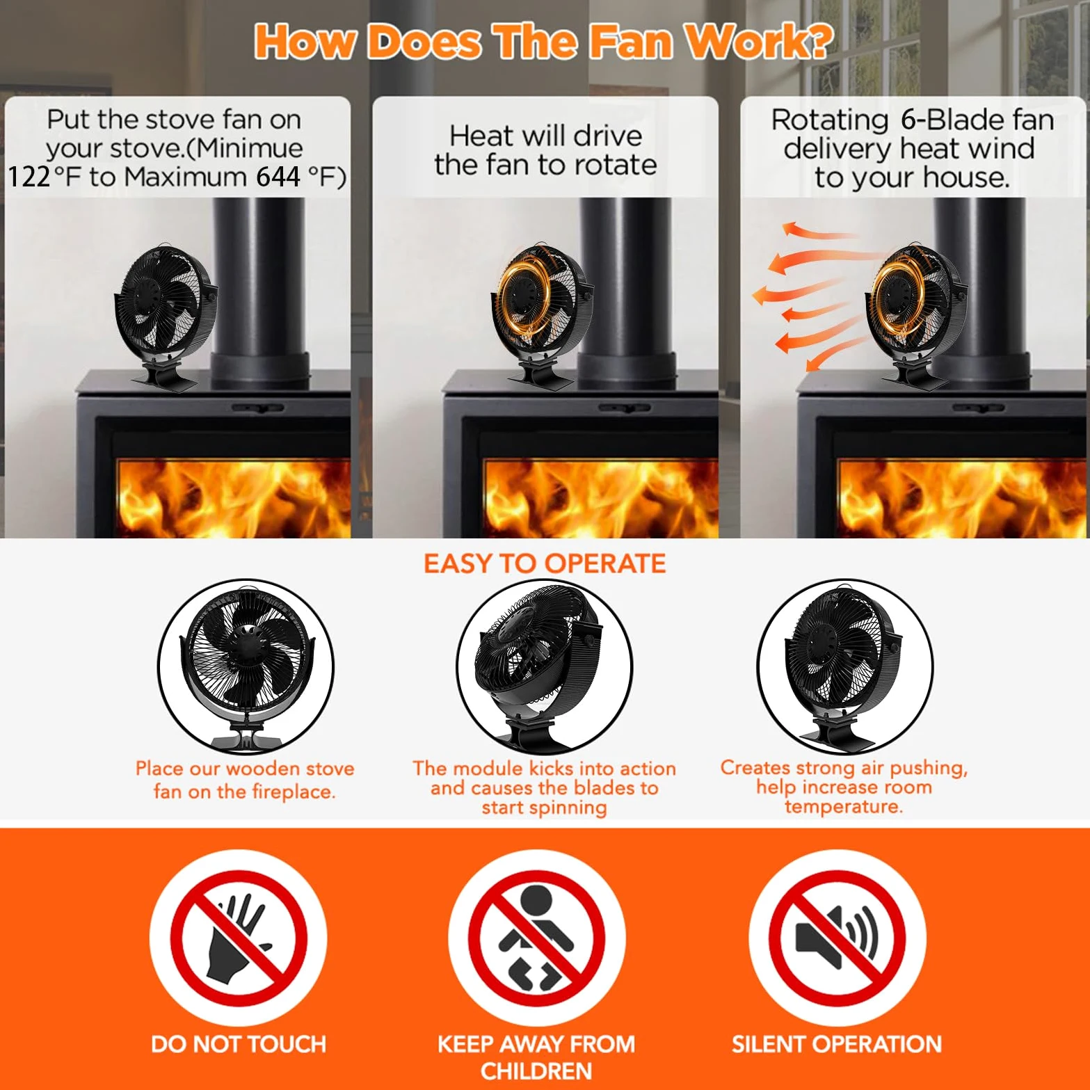 Ventilatore Per Stufa A Legna Silenzioso Termoelettrico Senza Batterie | Ventola per stufe a legna con rotazione 360 gradi alimentata dal calore Circola Aria Calda Per Casa, Hotel, Ristorante E