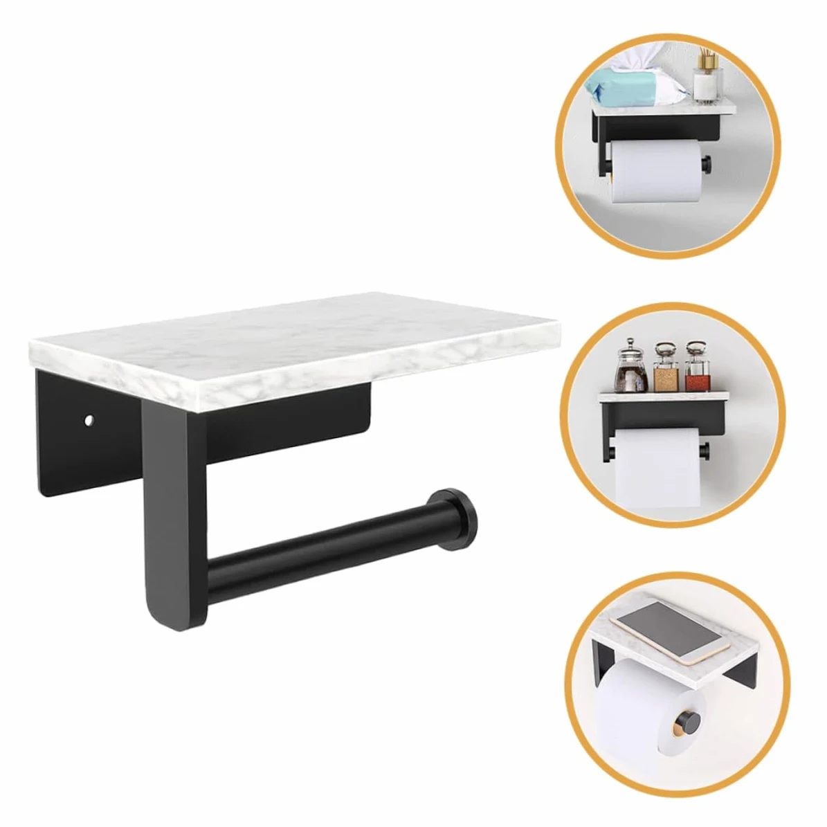 Portarotolo da Parete in Acciaio Inox e Marmo Bianco | Montaggio a Vite Viti Incluse, Adatto a Bagno e Cucina, Supporto per Pezzi e Oggetti