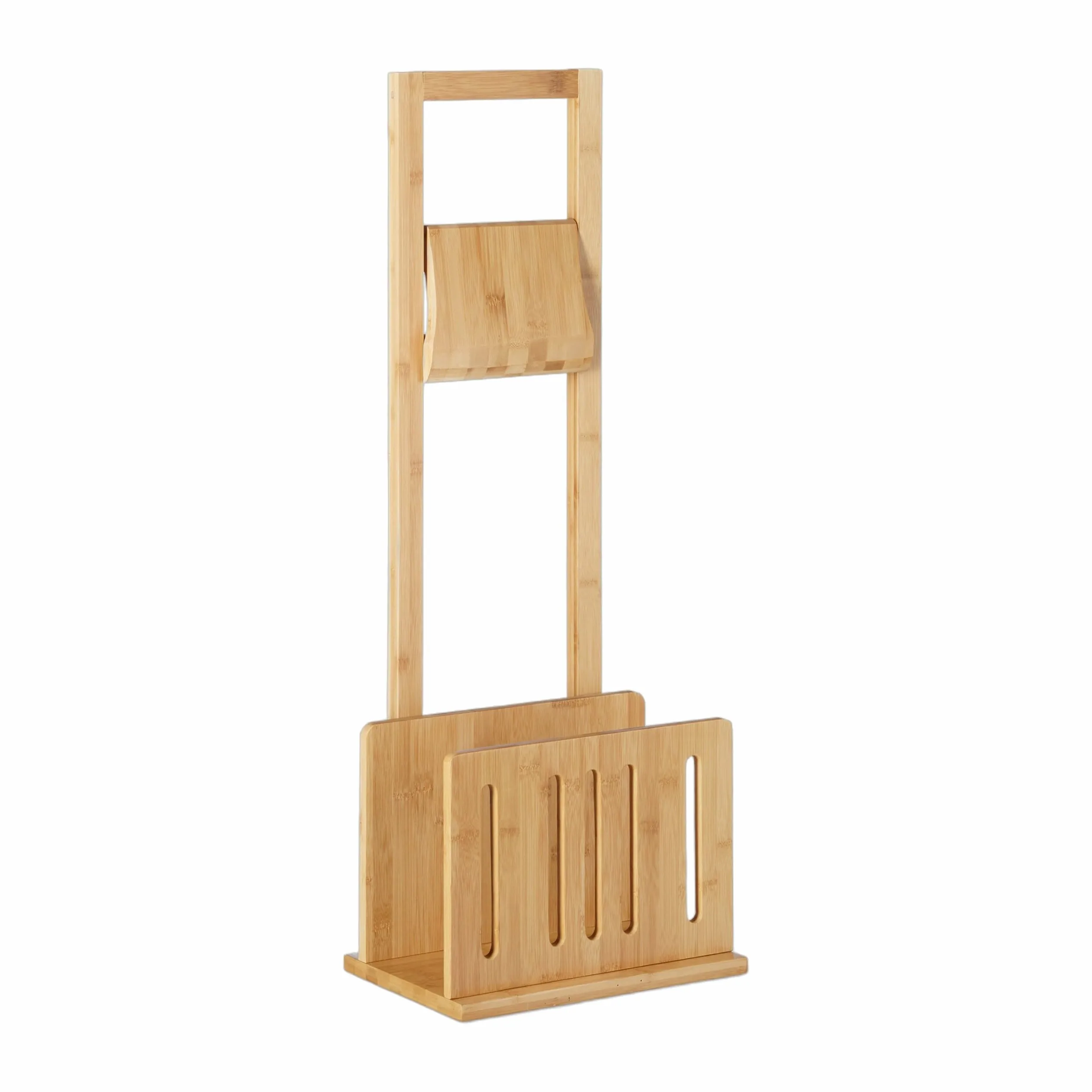 Relaxdays Porta Carta Igienica con Portariviste, bambù, Piantana da Bagno Ripiano per Riviste, 81,5x30,5x21 cm, Naturale