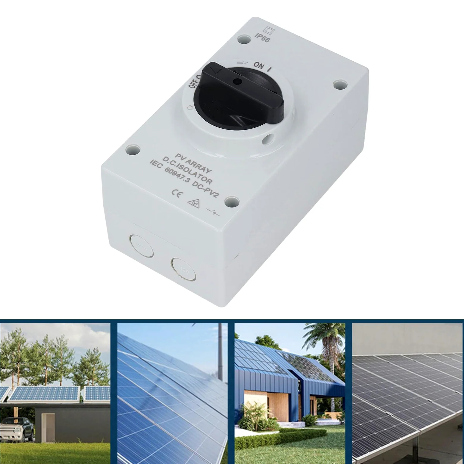 Ejoyous Sezionatore CC Fotovoltaico IP66 PC Sezionatore CC Fotovoltaico 1000 V 32 A Design Compatto con Serratura per Sistemi Solari Collegati Alla Rete di Barche RV e Fuori Rete