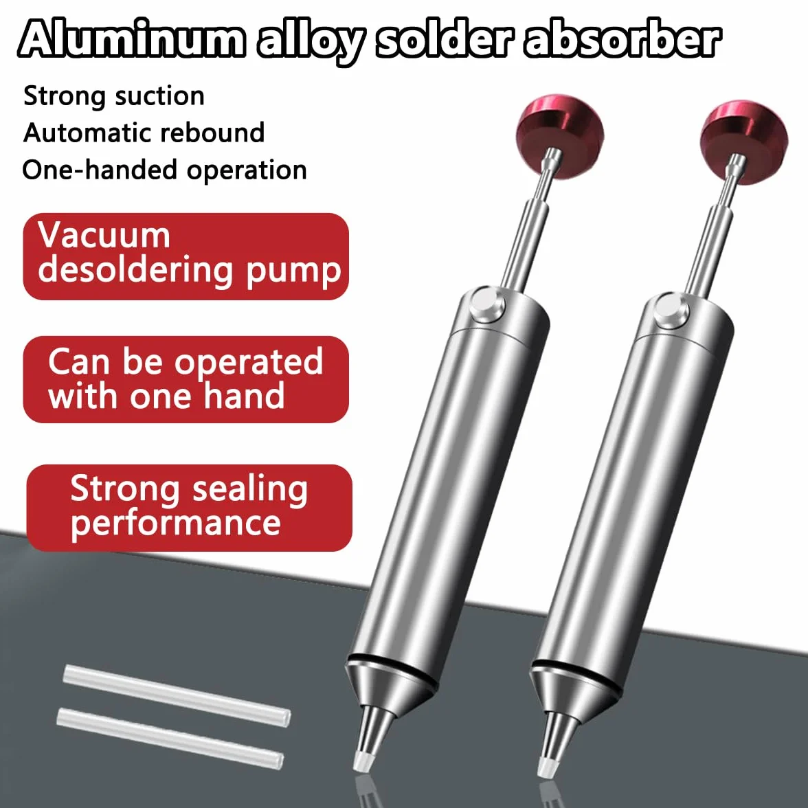 SamHeng Pompa Dissaldatura Solder Sucker con Ugello in Silicone Resistente alle Alte Temperature, Alloggiamento in Alluminio Portatile