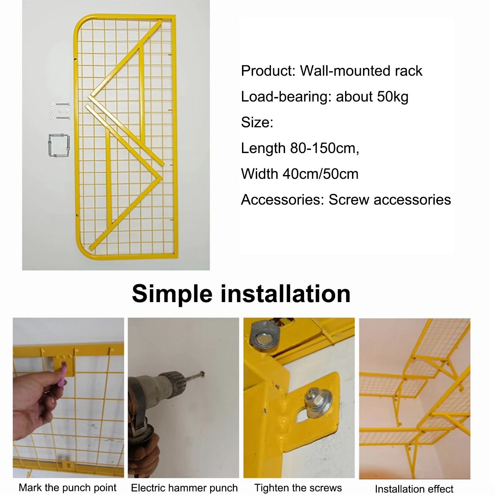 Scaffale di stoccaggio resistente a parete in filo metallico per attrezzi da garage e dispensa da cucina, mensole galleggianti nizer per cantina, negozio, capannone e magazzino
