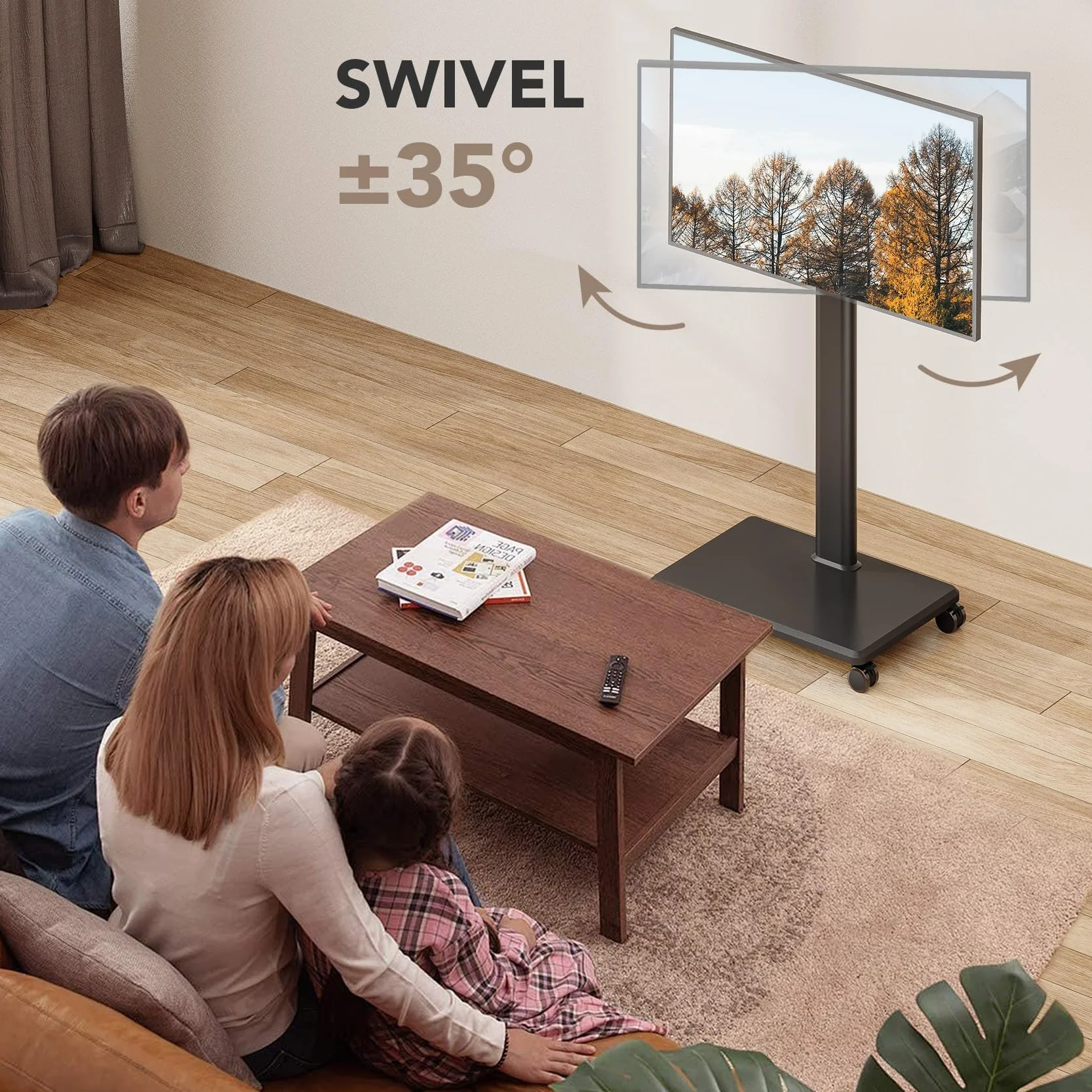AX WABER Supporto TV Mobile con Ruote Bloccabili, Carrello Portatile per TV 27-65", Regolabile 9 Posizioni, VESA MAX 400x400, 40kg, per Casa/Ufficio