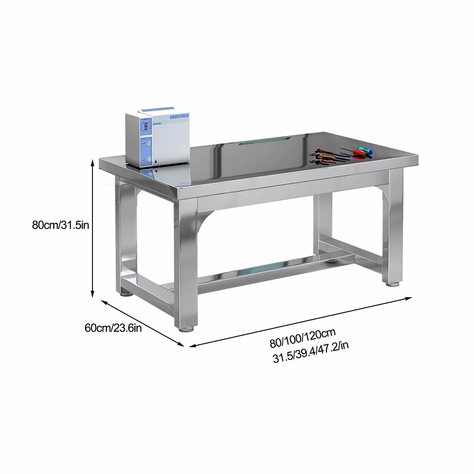 Generico Banco da Lavoro in Acciaio Inossidabile per impieghi gravosi - Tavolo da Lavoro Industriale Commerciale per Garage, progetti Fai da Te e Uso Professionale (80x60x80 cm / 31,5x23,6x31,5 polli