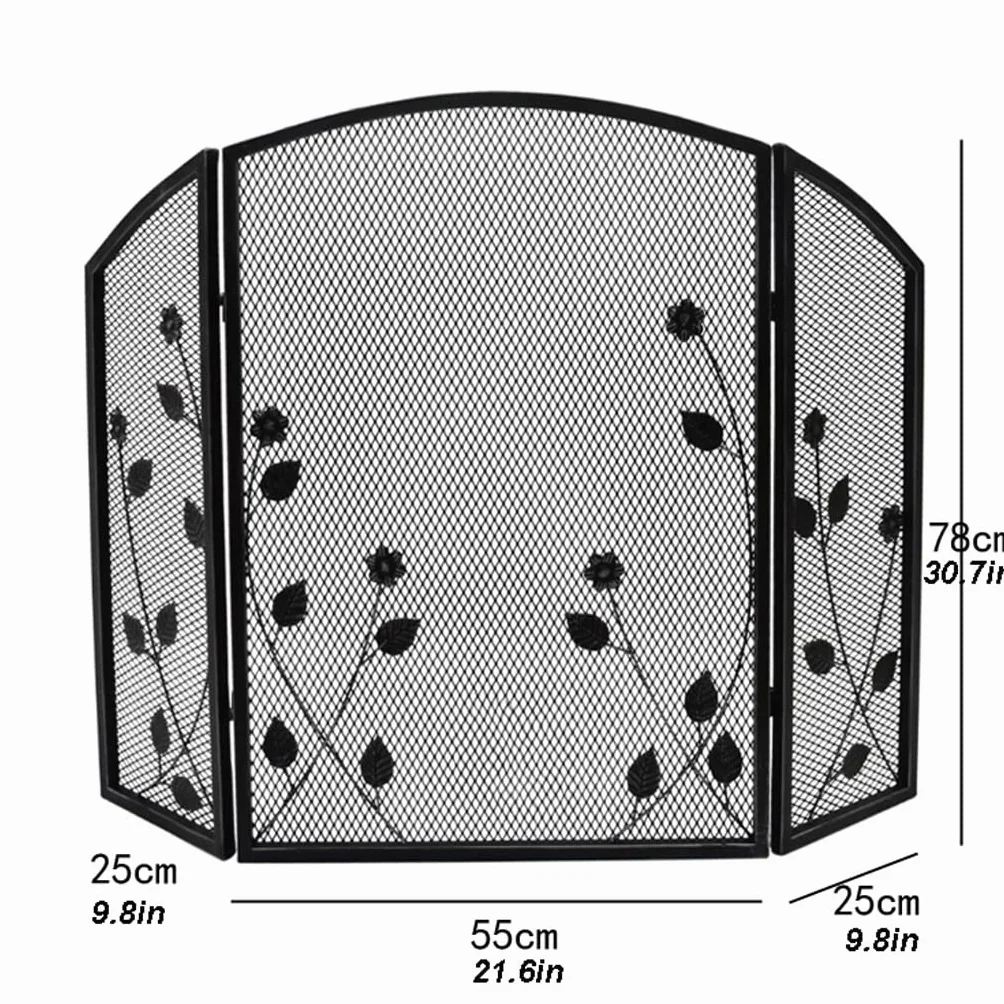 Schermi per Caminetti di Guardia Fiore in ferro battuto Foglia foglia Camino Schermo Schermo Partition Cover Cover Famiglia Mesh TRI-Piegatore Schermo a prova di fuoco Spark Copertura protettiva Acces