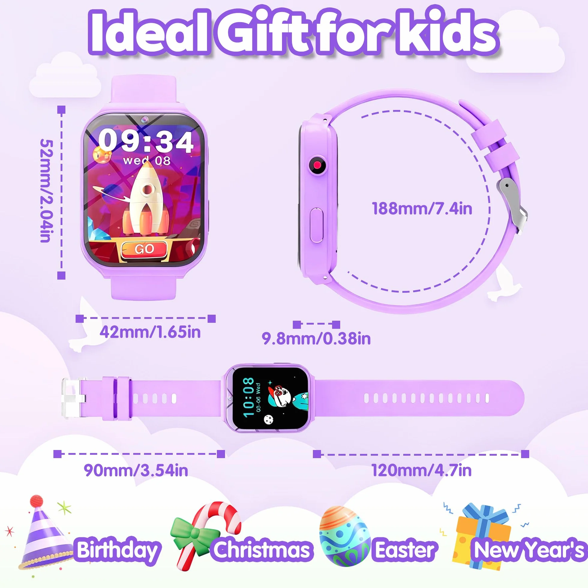 Smartwatch Bambini, 1.83" Orologio Smartwatch Bambini Fitness Tracker con 18 Giochi Fotocamera Contapassi Sveglia Monitor del Sonno Impermeabile Regali di Natale e Compleanno per Ragazza Ragazzo