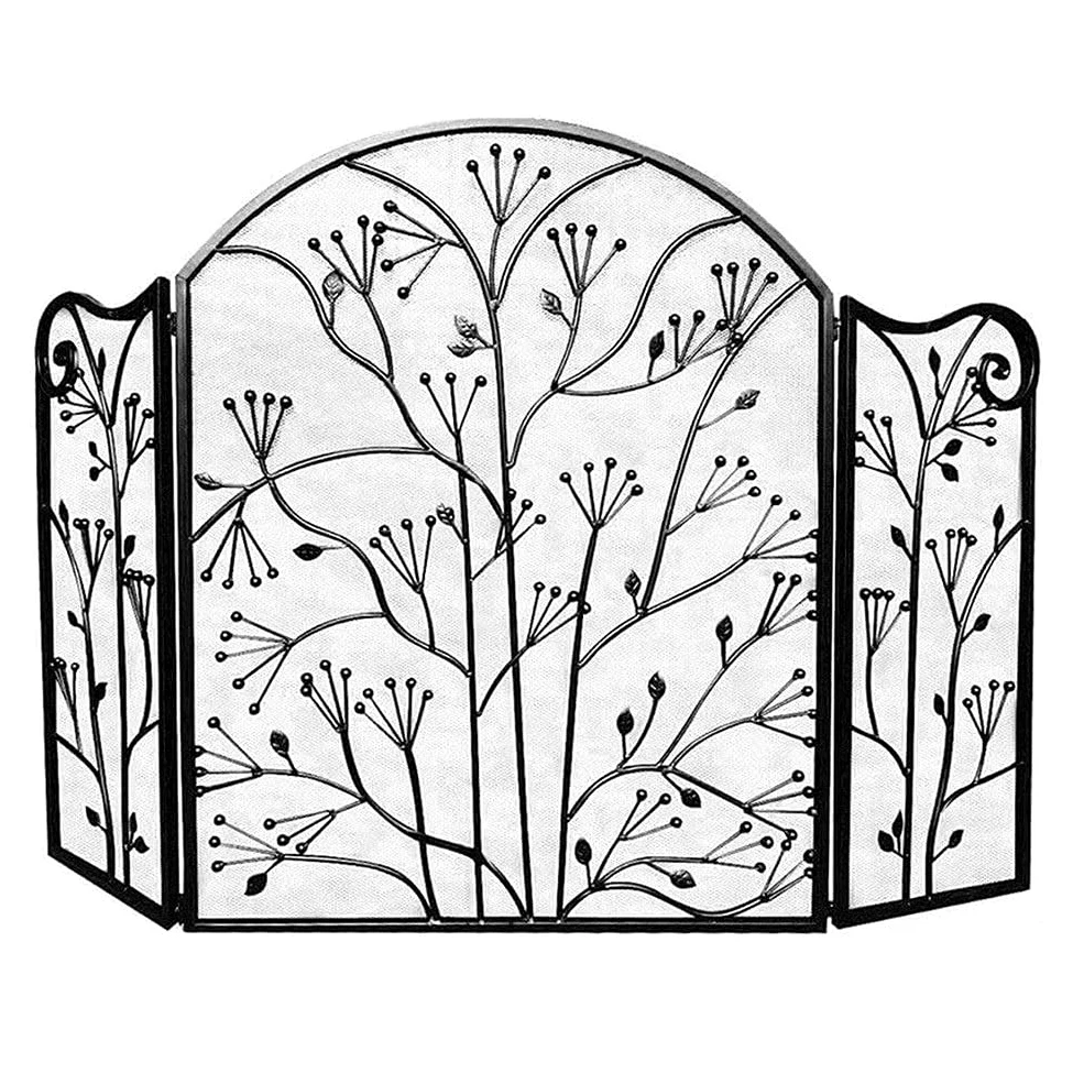 Parascintille a 3 Pannelli Parascintille Parascintille Parascintille ad Arco, Parascintille per Camino Design Pieghevole Nero con Cerniera, 127 cm × 83 cm，