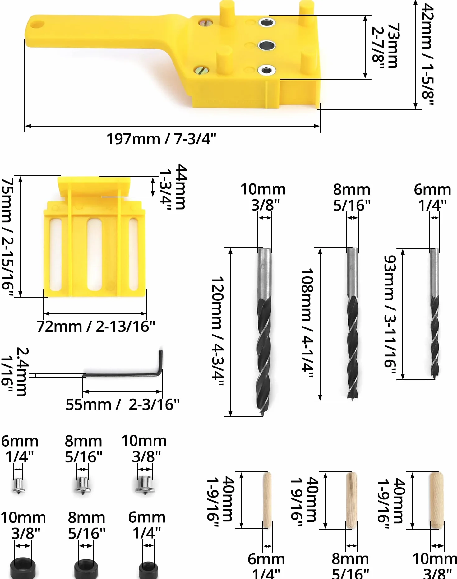 QWORK Dima per Fori a Tasca, Strumento di Foratura Portatile per Chiodi in Legno, 6 mm 8 mm 10 mm
