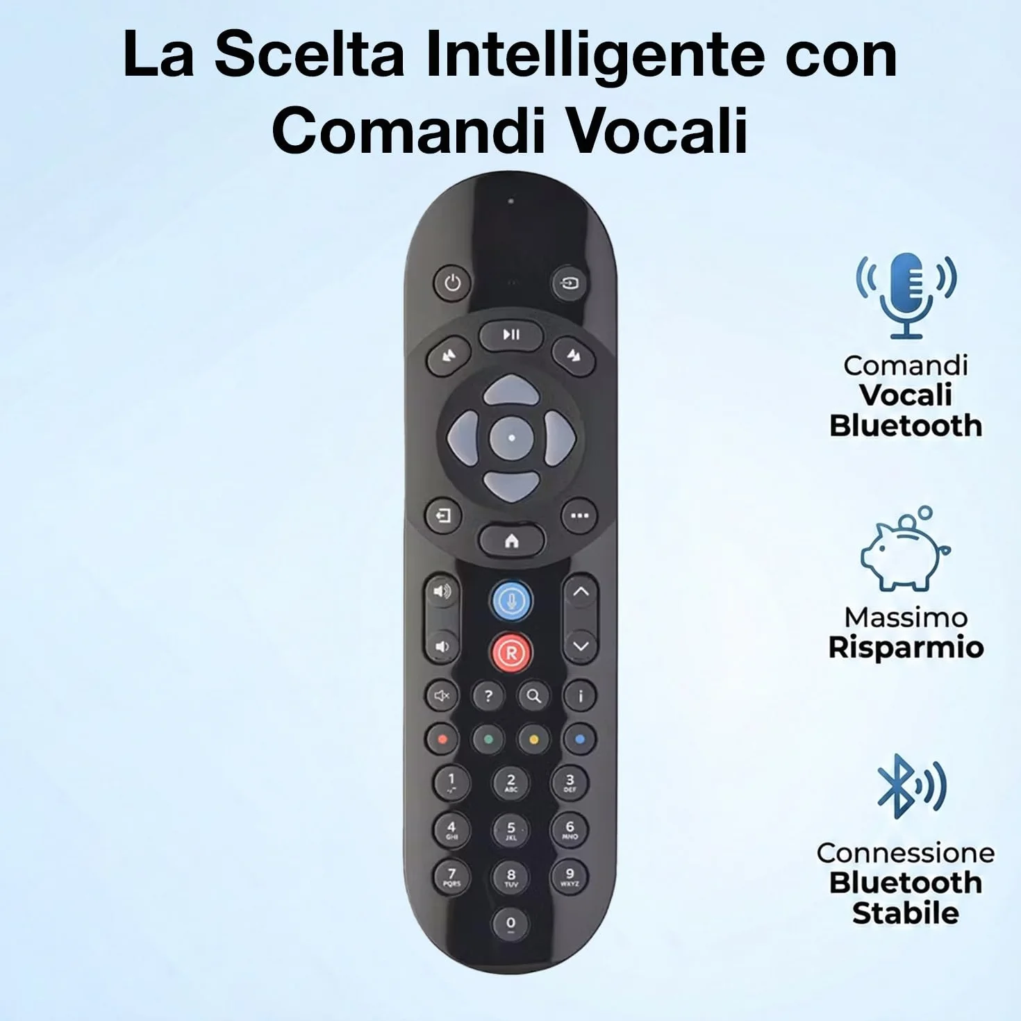Telecomando Bluetooth Vocale Compatibile con SkyQ, Sky Q Mini, Platinum, Silver, 1TB e 2TB, Batterie Incluse, Facile Configurazione, Azienda Italiana, Qualità Testata in Italia