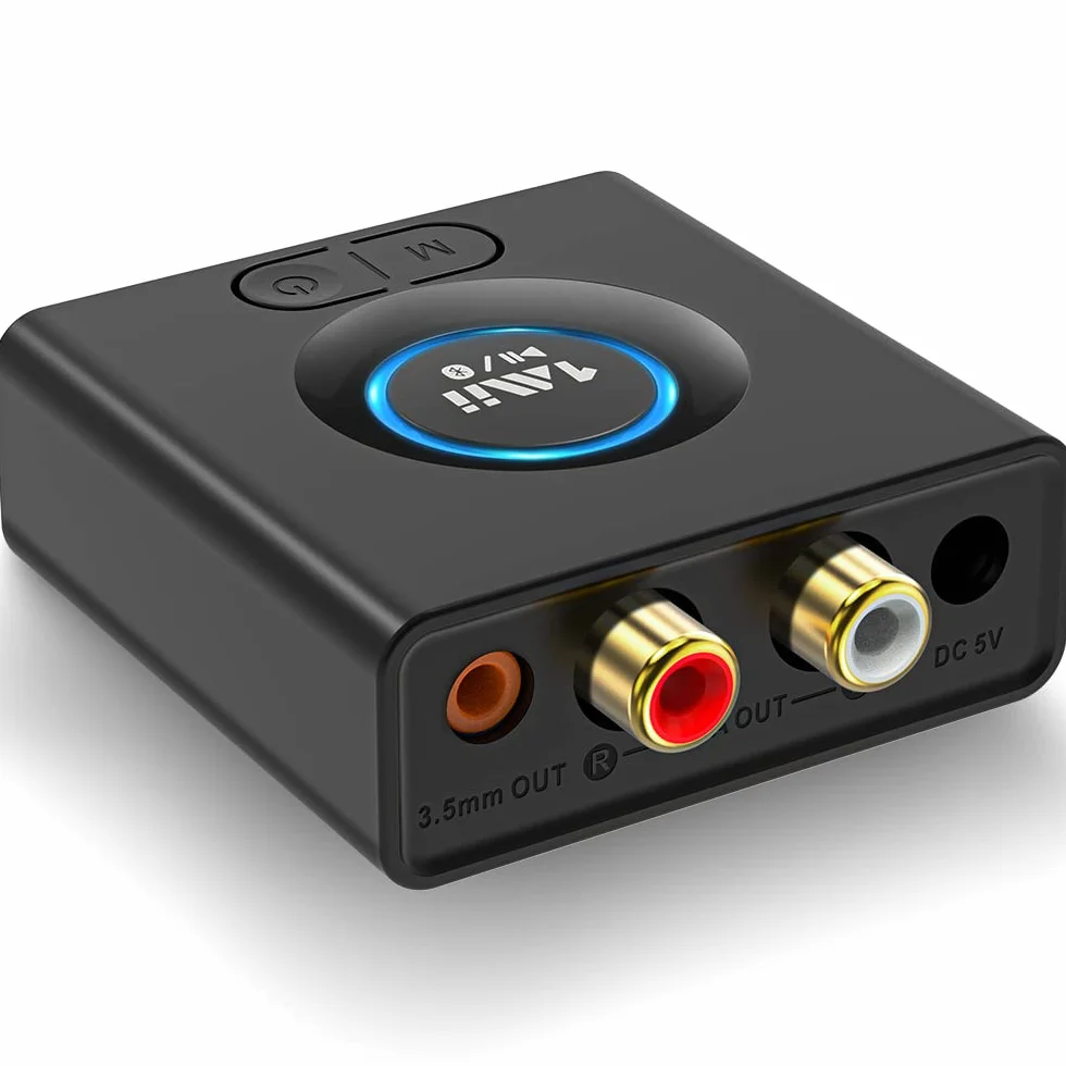 1Mii Ricevitore Bluetooth HiFi, Adattatore Audio Bluetooth 5.1 RCA/AUX 3,5mm Jack con Batteria da 12 Ore, con Modalità Bassi, Bassa Latenza per Impianto Stereo, Amplificatore, Casse Attive- ML200