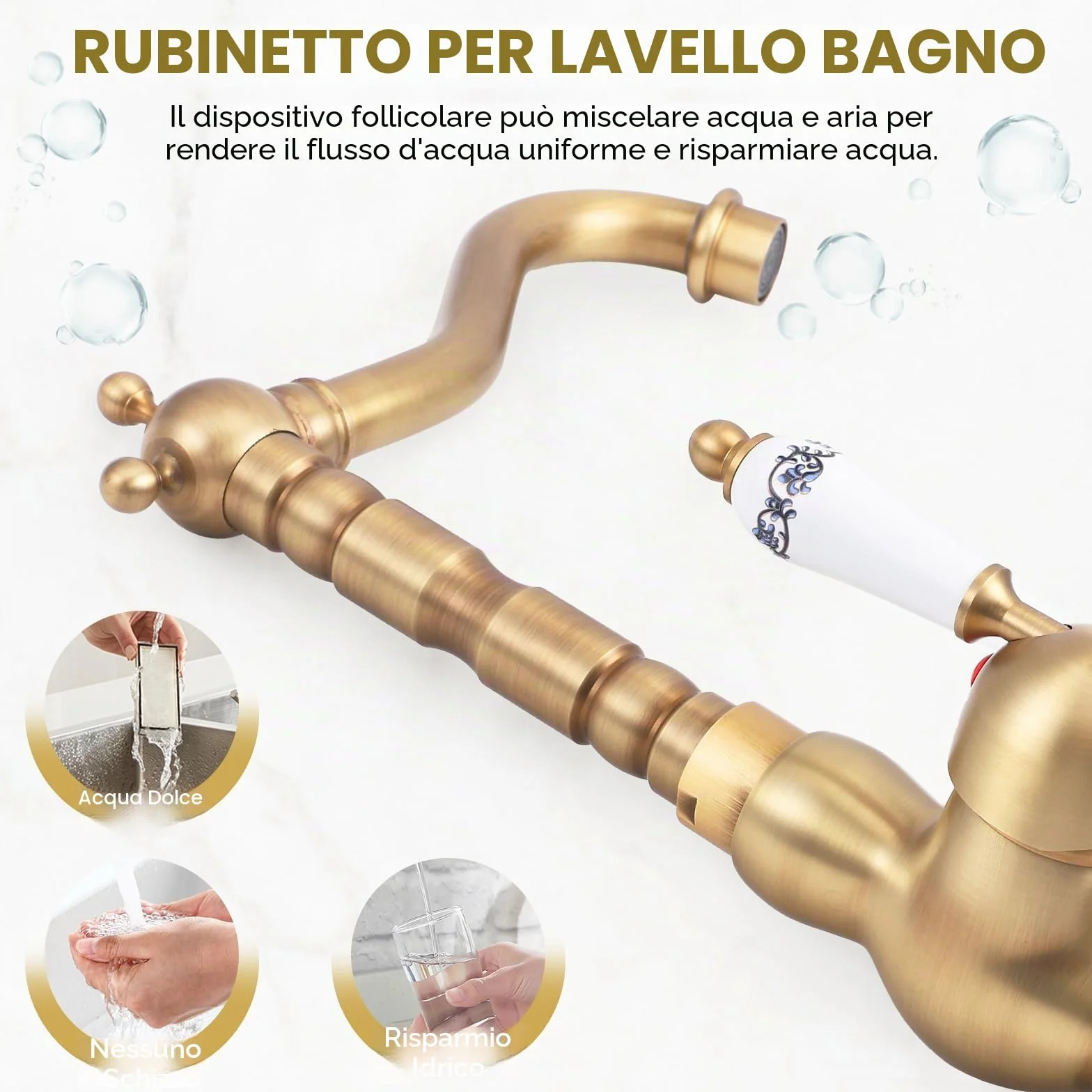 Rubinetto Cucina Ottone Antico Monocomando Girevole 360° Bronzo