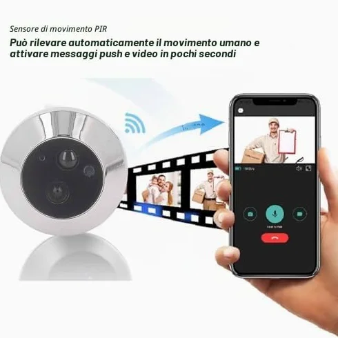 Videocamera Spioncino Wireless 1080P Citofono con Visione Notturna da 120 Gradi Visualizzatore Digitale della Porta con Monitor a Colori da 4,3 Pollici, Connessione WiFi,