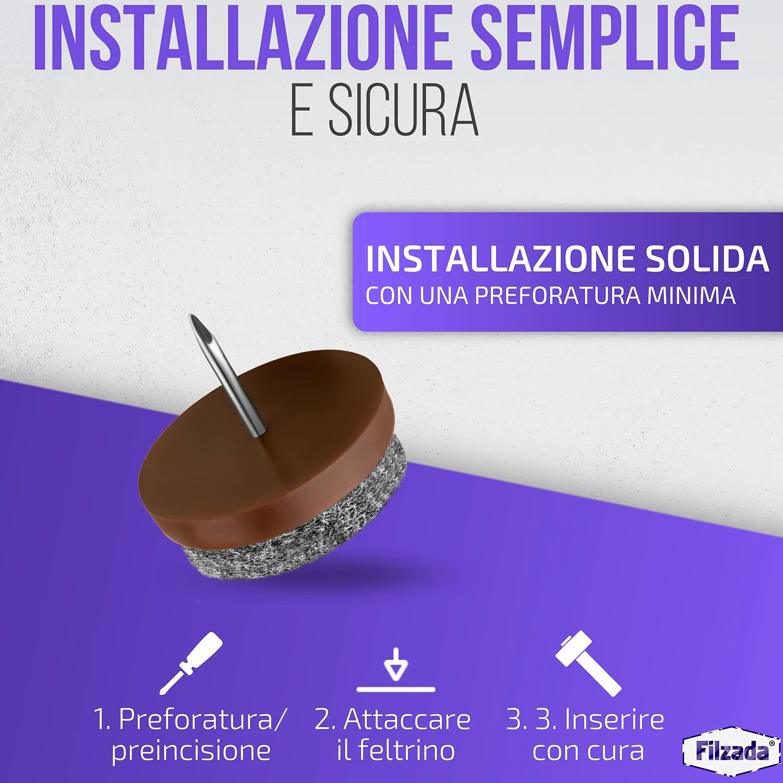 Feltro aliante con chiodo Ø 24 mm marrone - Scivoli per mobili professionali