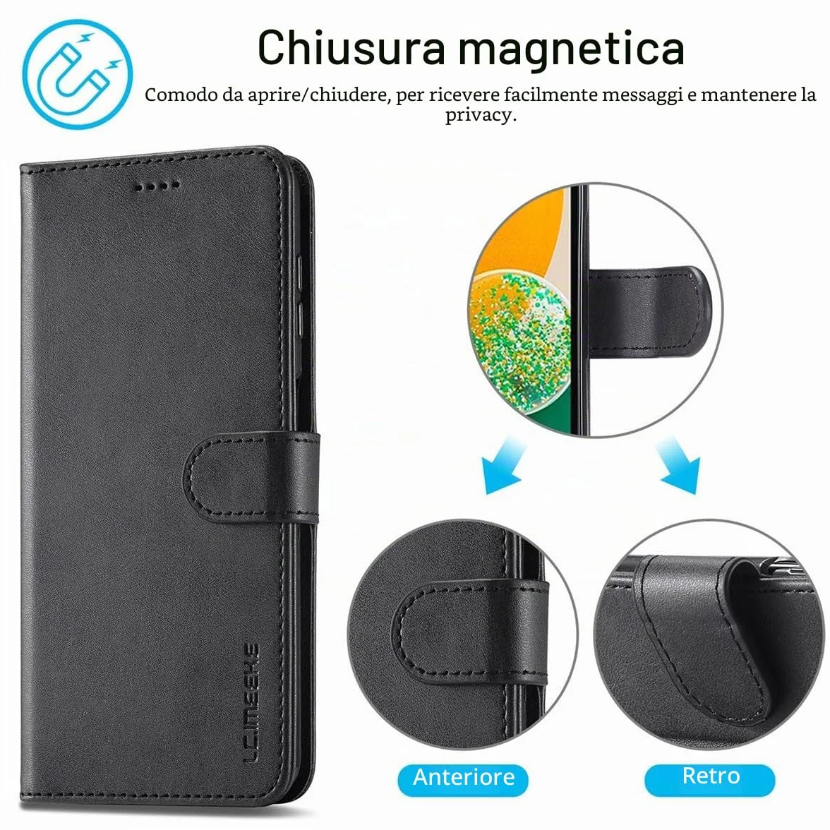 Cover per Samsung Galaxy A14 5G / A14 4G, Custodia Cover Pelle Libro Portafoglio con Porta Carte Magnetica Protezione Flip Cuoio Antiurto Case Custodia Cover per Samsung Galaxy A14 5G/4G,Nero