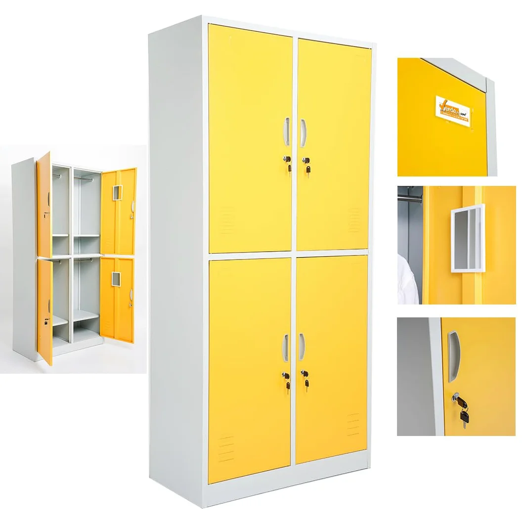 ARMADIETTI SPOGLIATOIO IN METALLO 85X180X42-4 ANTE SOVRAPPOSTE GRIGIO BLU ARANCIONE GIALLO VERDE - Giallo