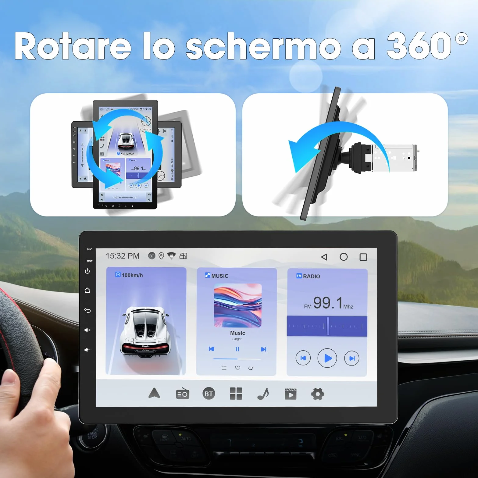 Haudio Autoradio Girevole a 360°, Stereo Bluetooth 1 DIN Carplay Wireless e Android Auto, Touchscreen IPS 10.1 Pollici Car Play con Mirror Link,Controllo vocale,RDS/FM/AM,Fotocamera Posteriore 720P