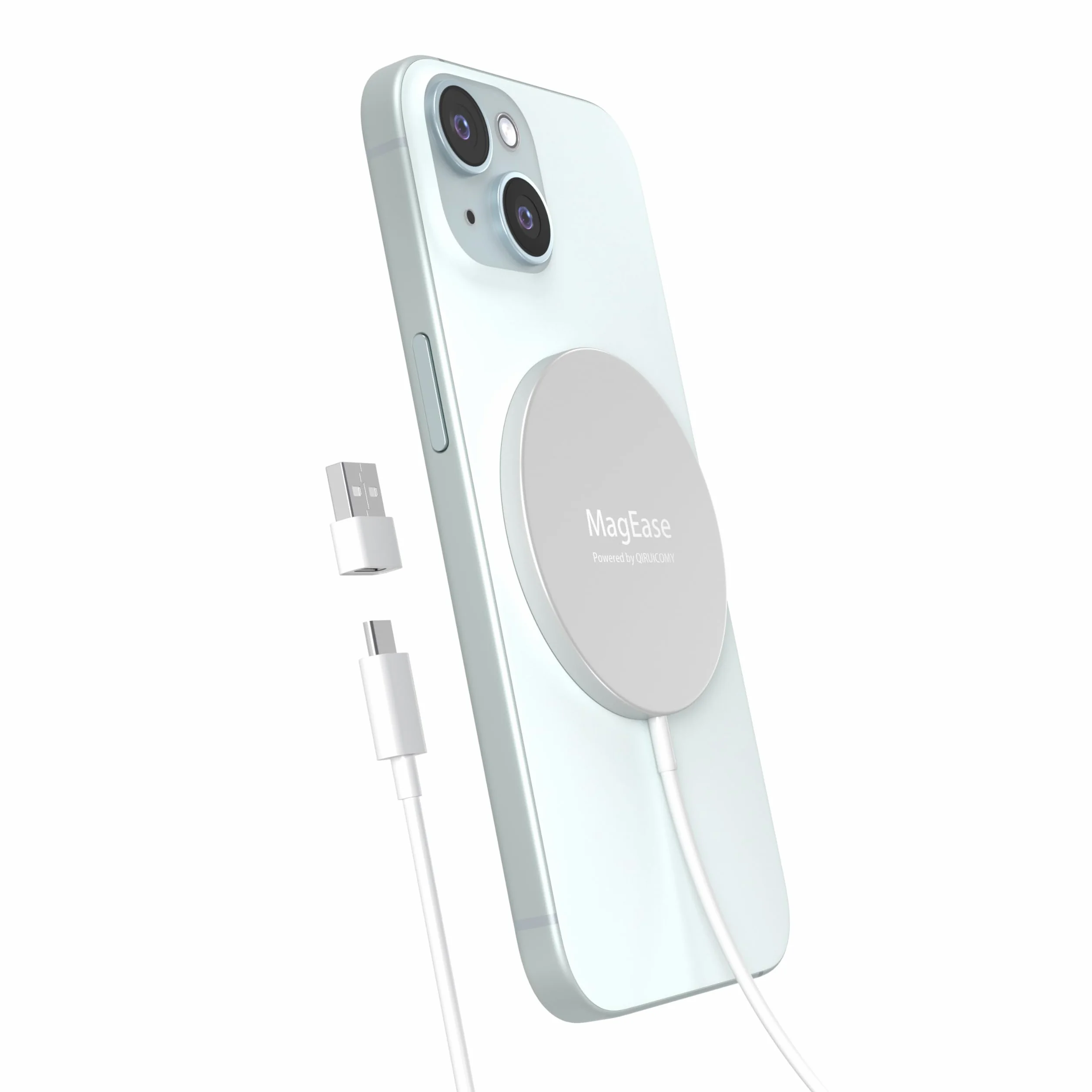 Caricatore Wireless Magnetico 2 in 1 – Design Ultra Sottile in Lega di Alluminio Compatibile con iPhone 16/15/14/13/12 (tutti i modelli) e AirPods 4/3/2/Pro (Bianco)