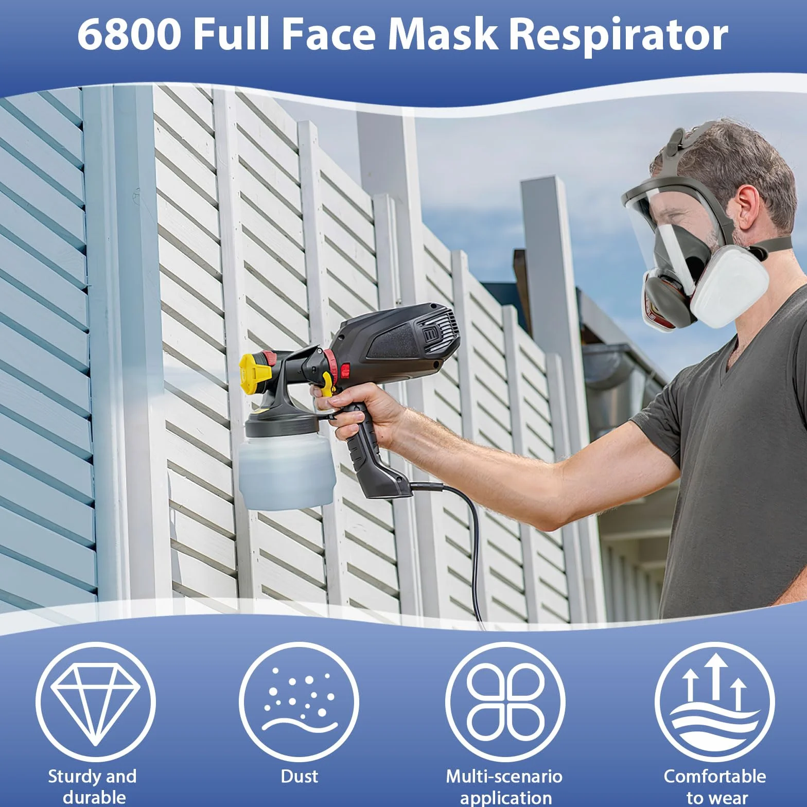 Maschera Antigas Pieno Facciale Riutilizzabile con 10 Filtri e 5 Guanti per Verniciatura Lavoro Agricoltura