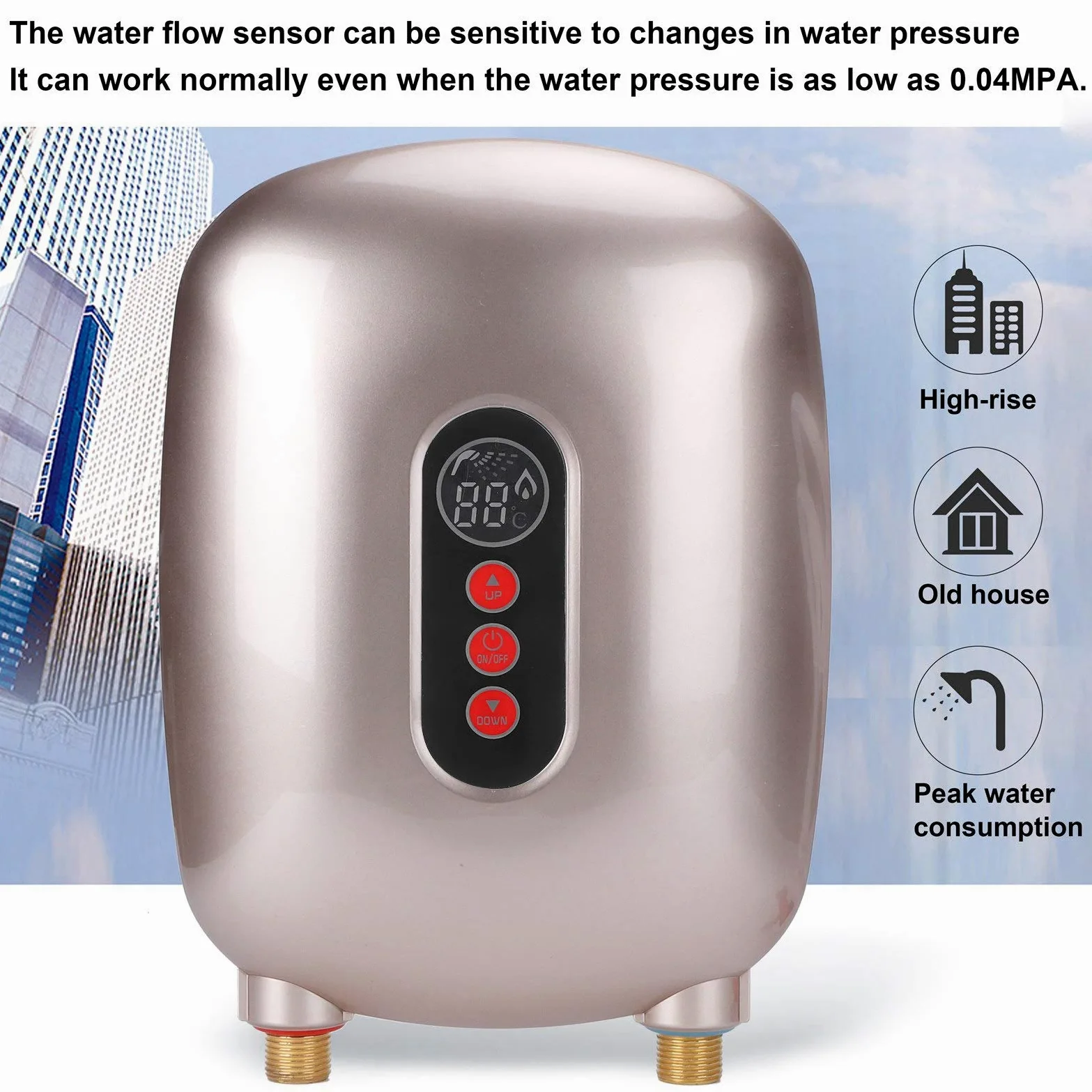 Alomejor Water Heater 6500W, High Efficiency (GOLD) | Raccordi in ottone durevoli, visualizzazione della temperatura in tempo reale, installazione ecologica e facile, sensori di