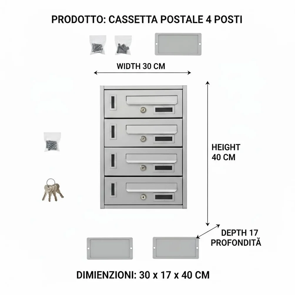 Cassetta postale condominiale da muro buca lettere componibile Made in Italy Argento 8 Posti