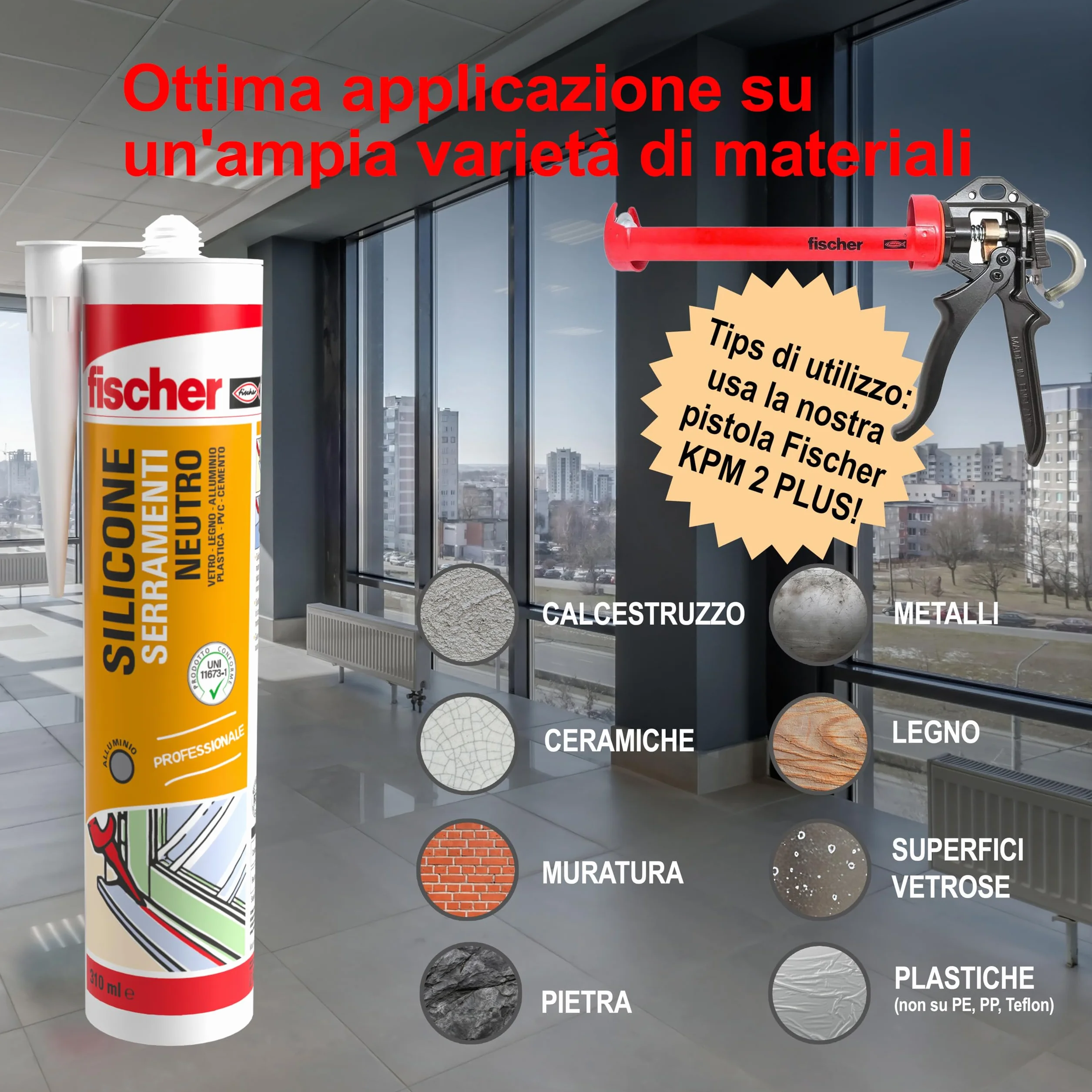 Fischer SNF Silicone Sigillante Legno Trasparente Neutro a Basso Modulo Elastico Esterno/Interno