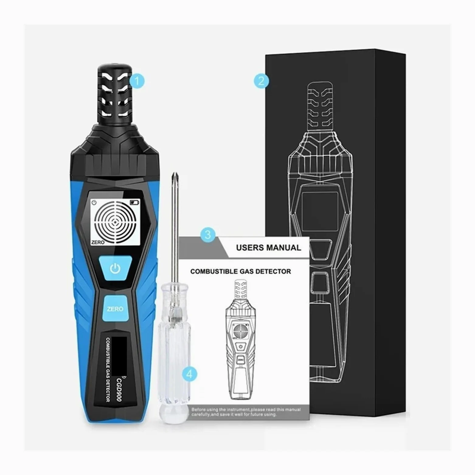 Rilevatore di gas, Rilevatore di perdite gas con LCD CGD900, allarme sonoro e schermo, 0-1000 ppm, rilevatore combustibili, infiammabili, naturali, metano, mini per lavoro e casa