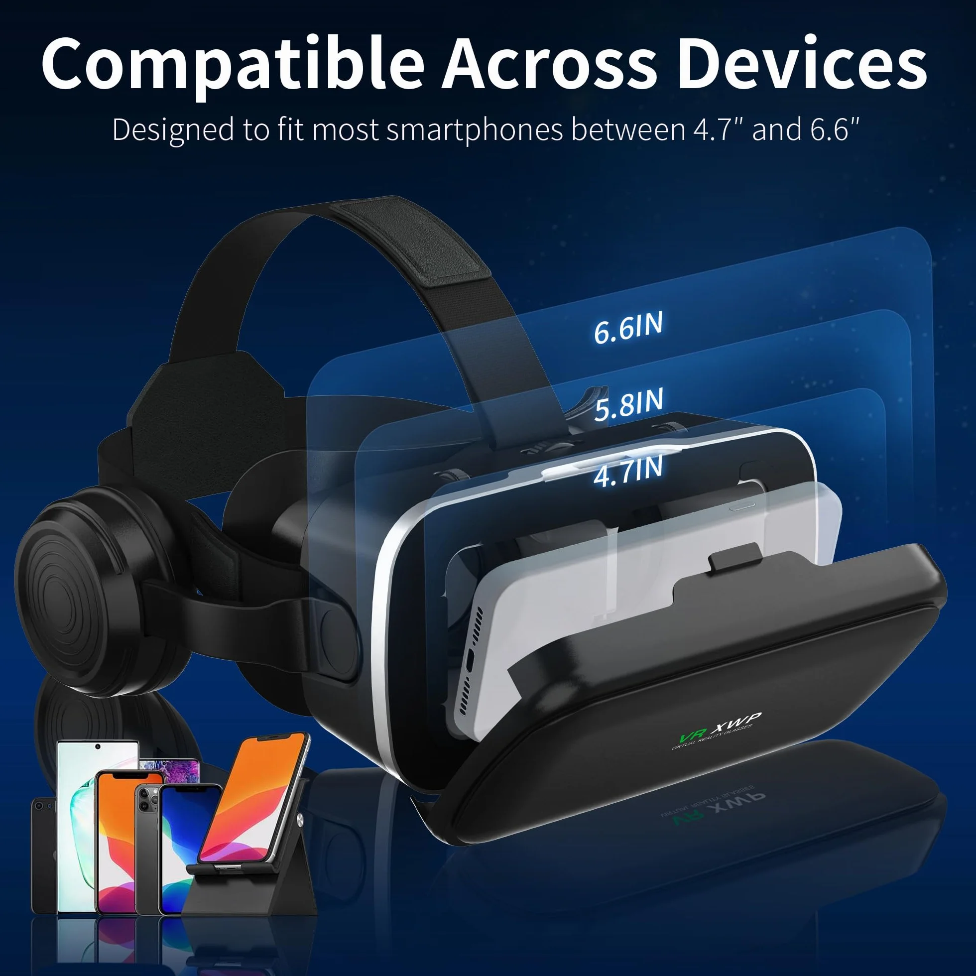 XWP Visore Realtà Virtuale 3D Con Cuffie Per Smartphone, Occhiali VR Con Lenti HD, Compatibile con IPhone&Android 4,7–6,8", Per giochi e film, Festività Per Amici E Famiglia
