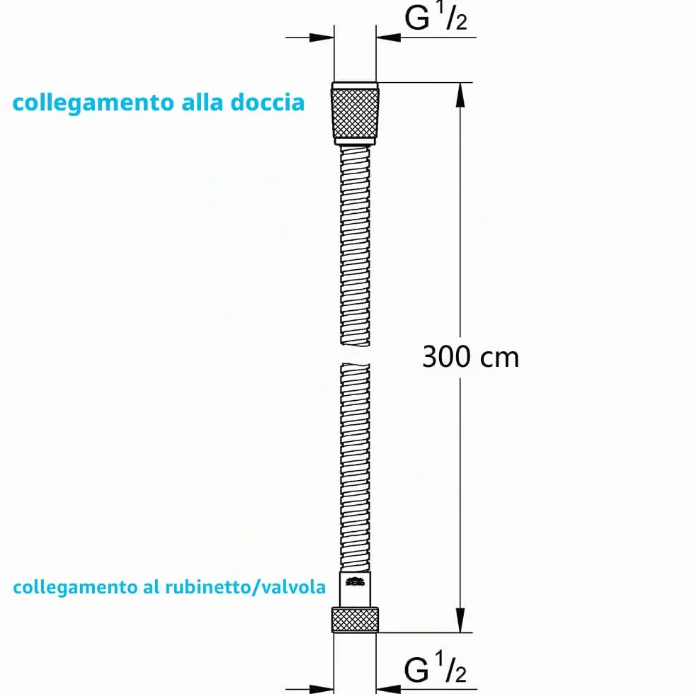 ONECE Tubo Flessibile Doccia 3 m in Acciaio Inox, Cavo Soffione Universale, Antitorsione, Adatto a Tutti i Soffione Doccia, Interfaccia Universale Standard G1/2, Cromato, Argento