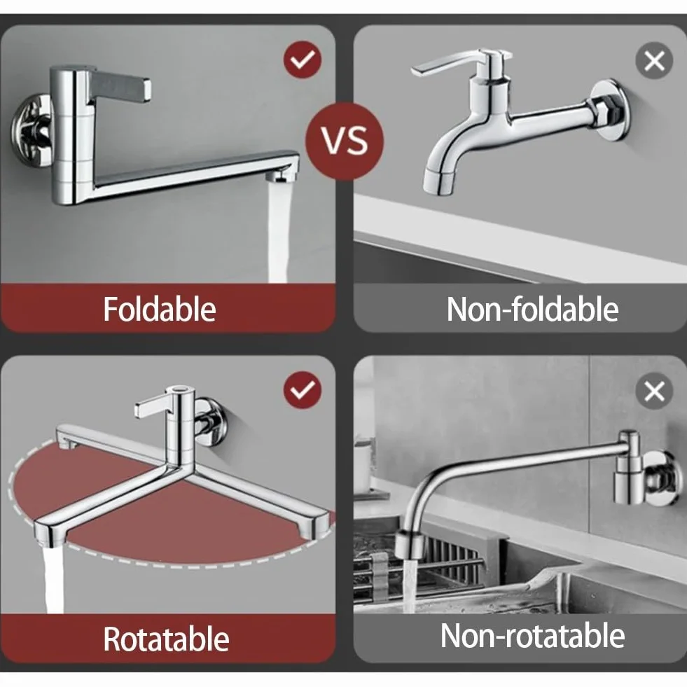 Rubinetto singolo girevole per acqua fredda, montaggio a parete, rubinetto da cucina 20 cm/25 cm, beccuccio esteso, in acciaio inox 304, per lavello, piscina, risparmio di spazio (25 cm)