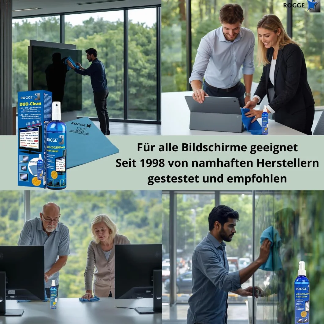 ROGGE DUO-Clean Original. LCD, TFT, LED TV Touch Screen + Plasma Cleaner incl. Microfiber Wipes 38x40cm.The Original since 1998.