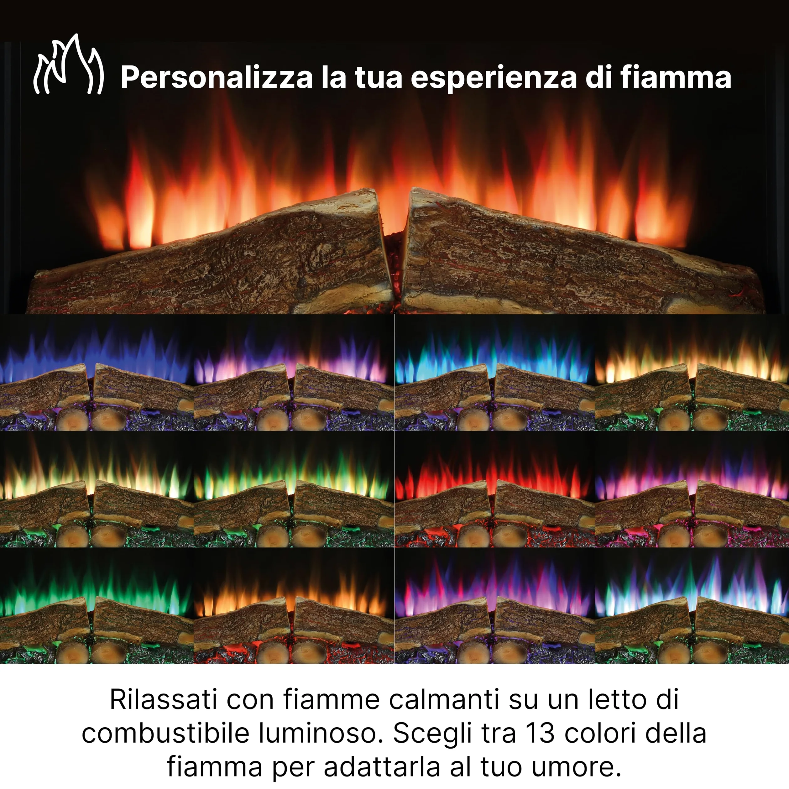 Dimplex Spark 28" Camino Elettrico da Incasso Camino Elettrico da Parete con Termoventilatore 2 kW Effetto Fiamma LED Optiflame, Velocità e Luminosità Regolabili Incluso Timer e Telecomando
